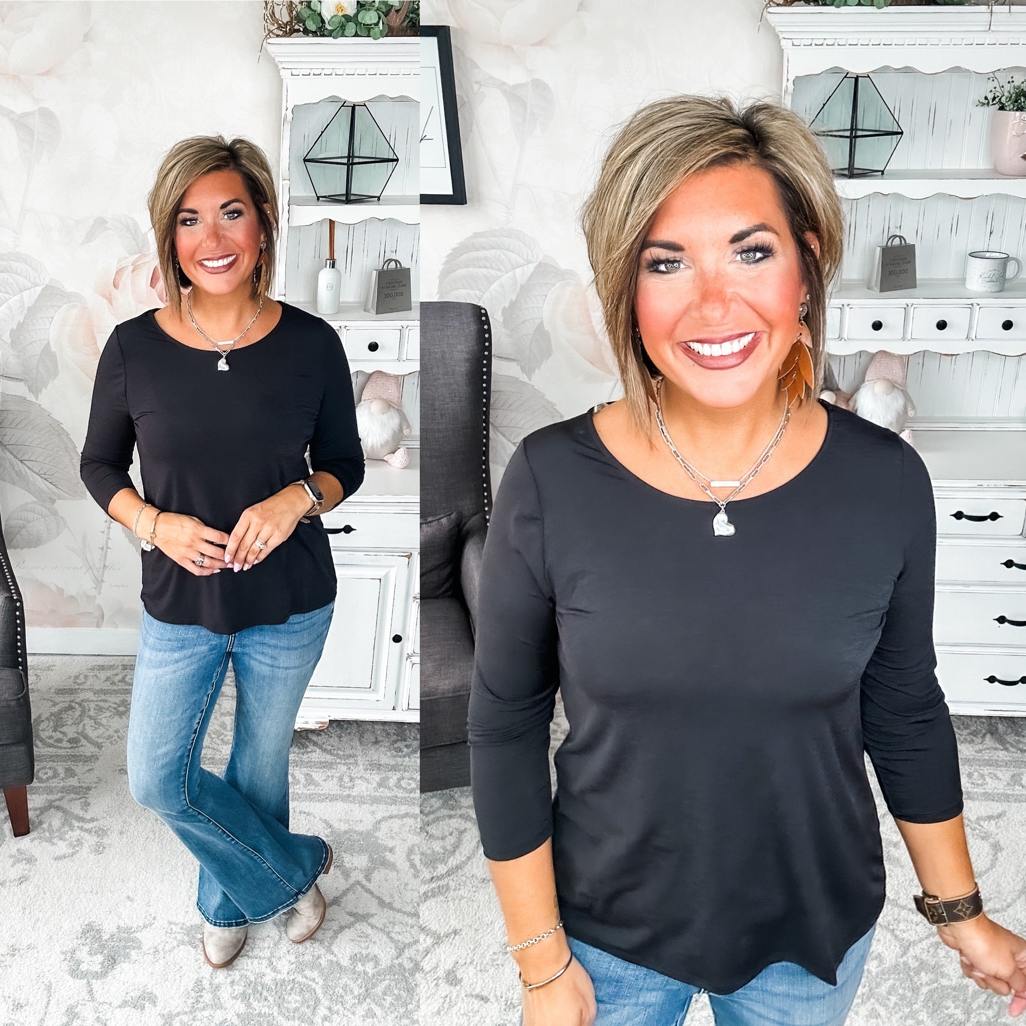 Find The Answer Round Neck Top - Black