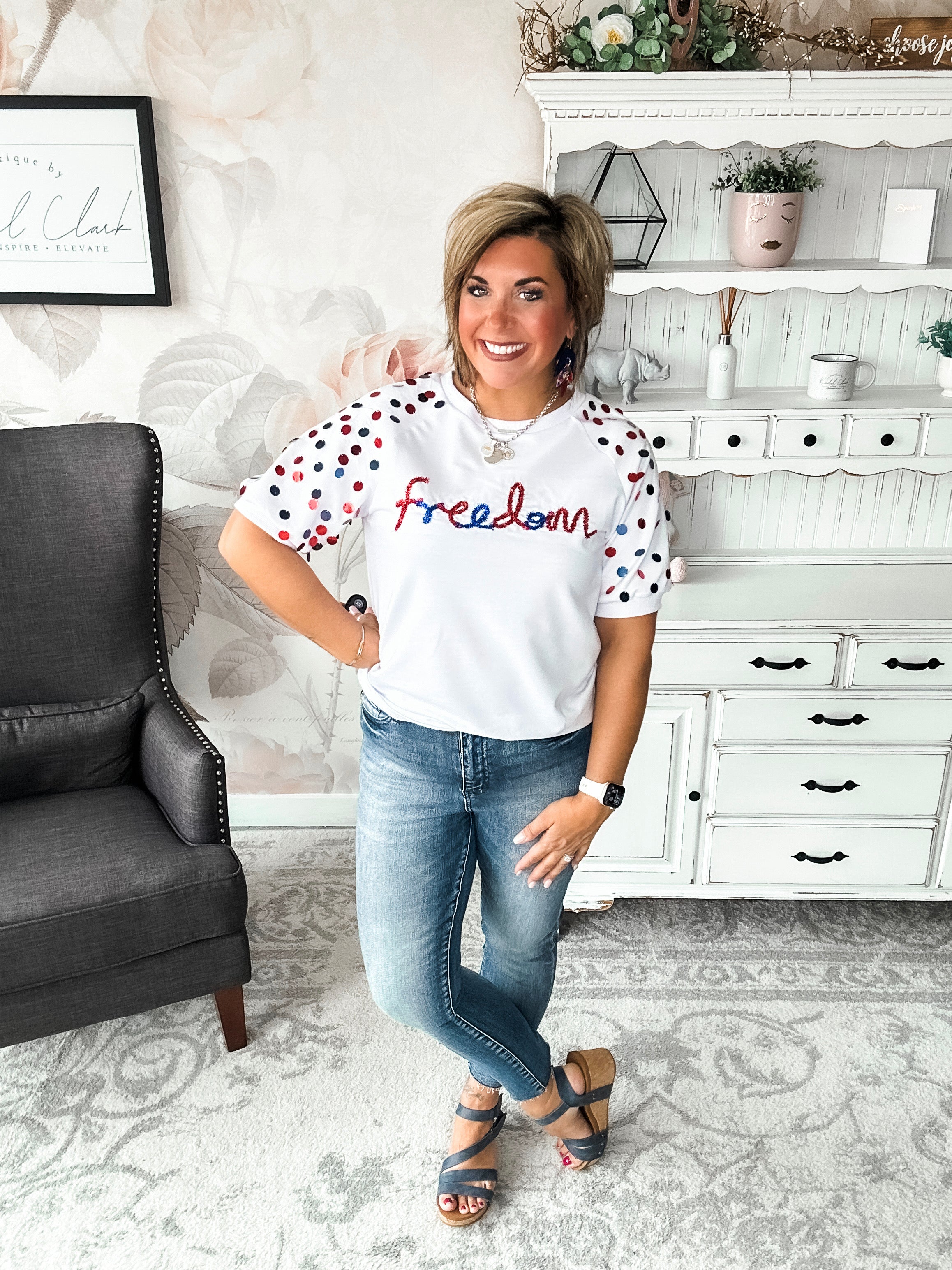Let Freedom Ring Sequin Sleeve Top