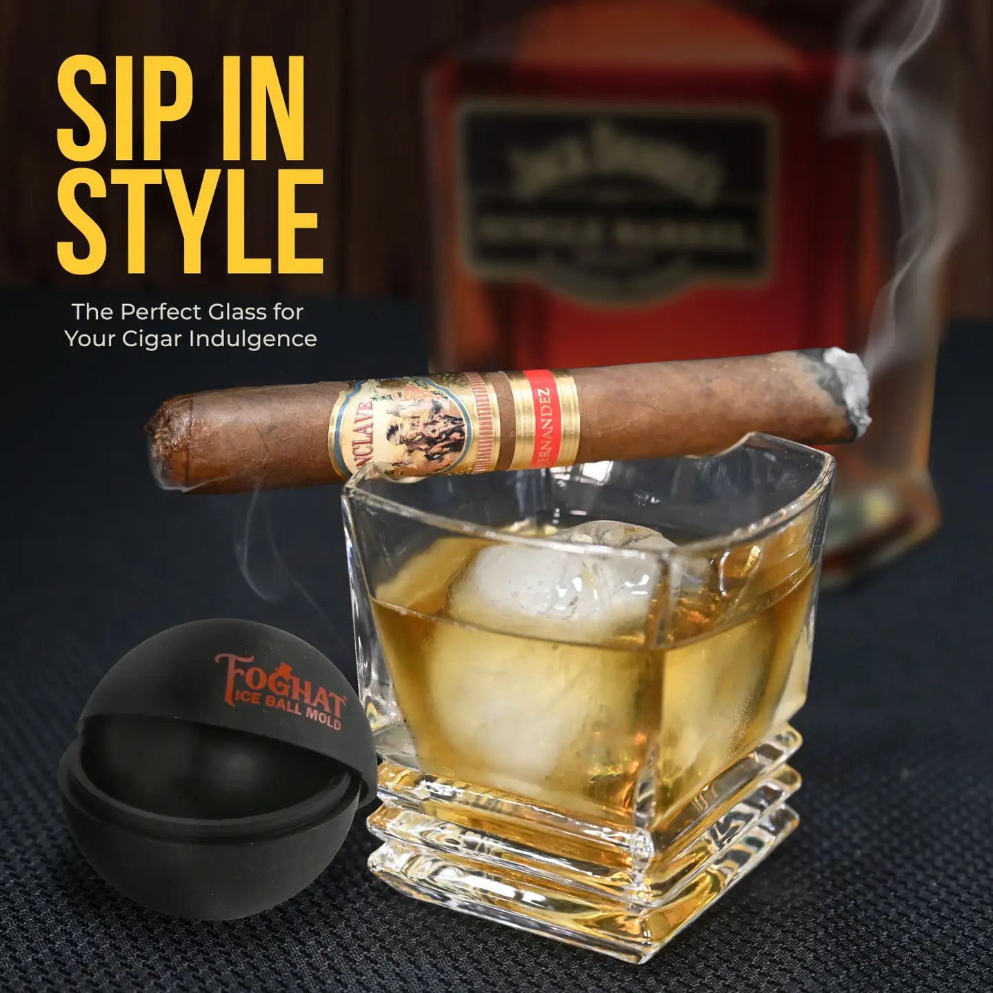 Foghat Cigar Glass with Ice Ball Mold