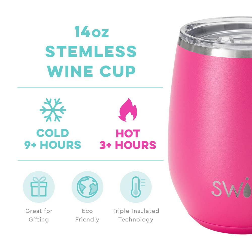 Swig Hot Pink Stemless Wine Cup (14oz)