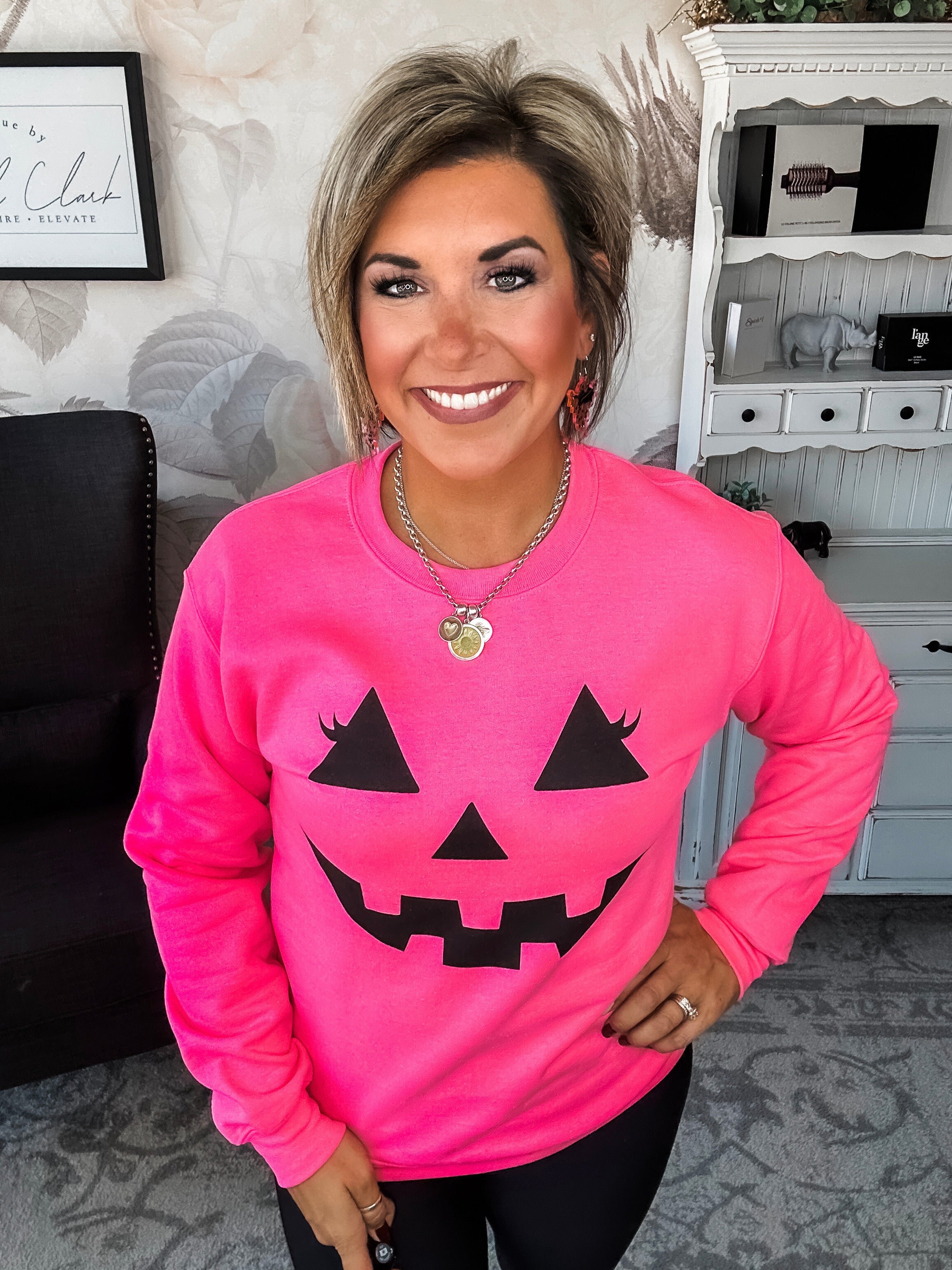 Pumpkin Face Sweatshirt - Hot Pink
