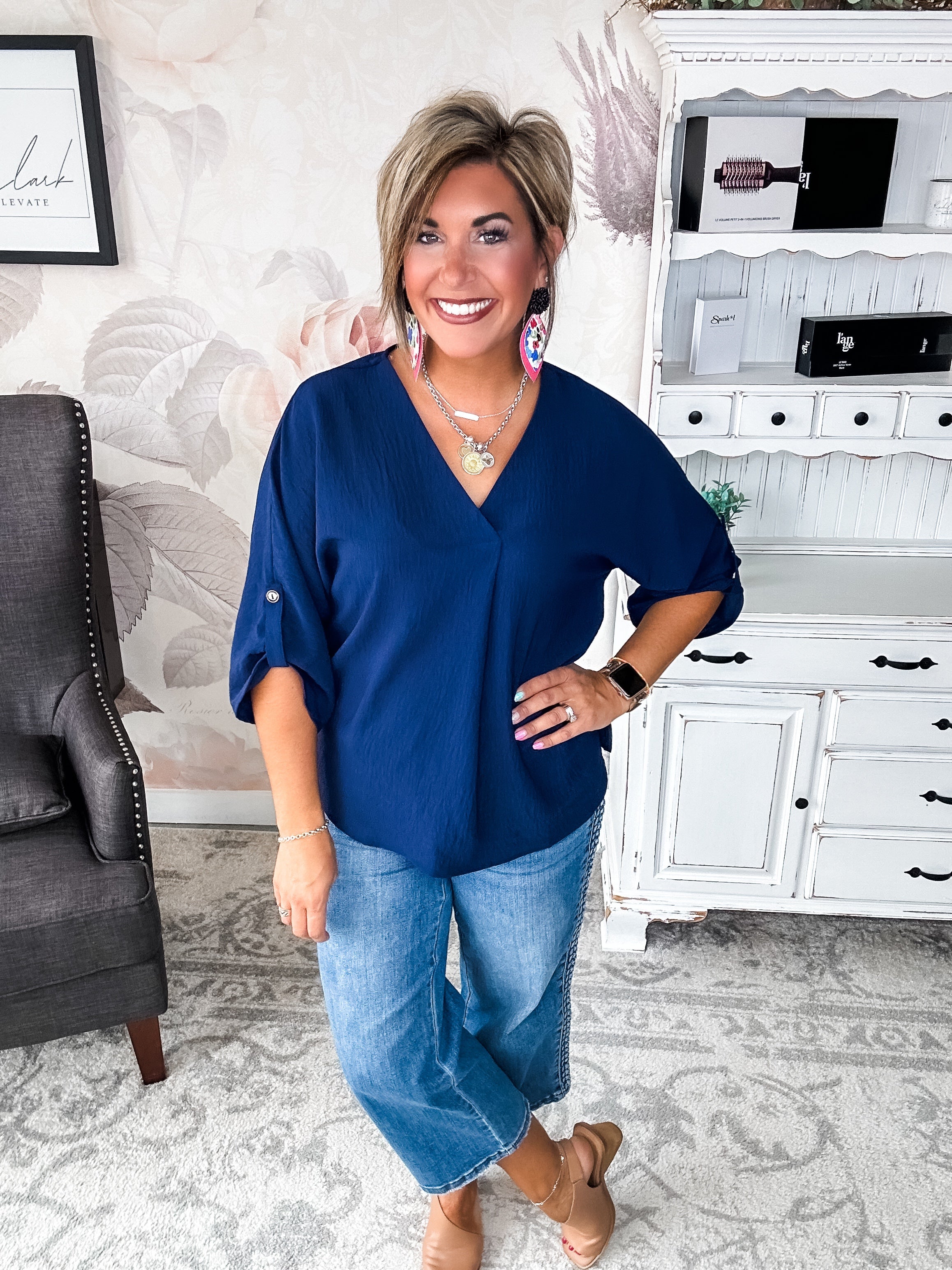 Let Me Work It Blouse - Navy