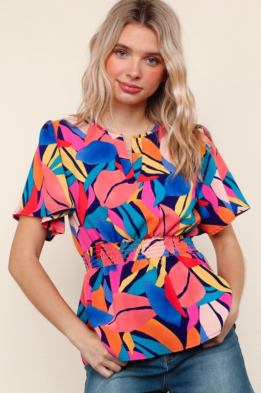 I Will Stay True Blouse - Royal Blue & Coral