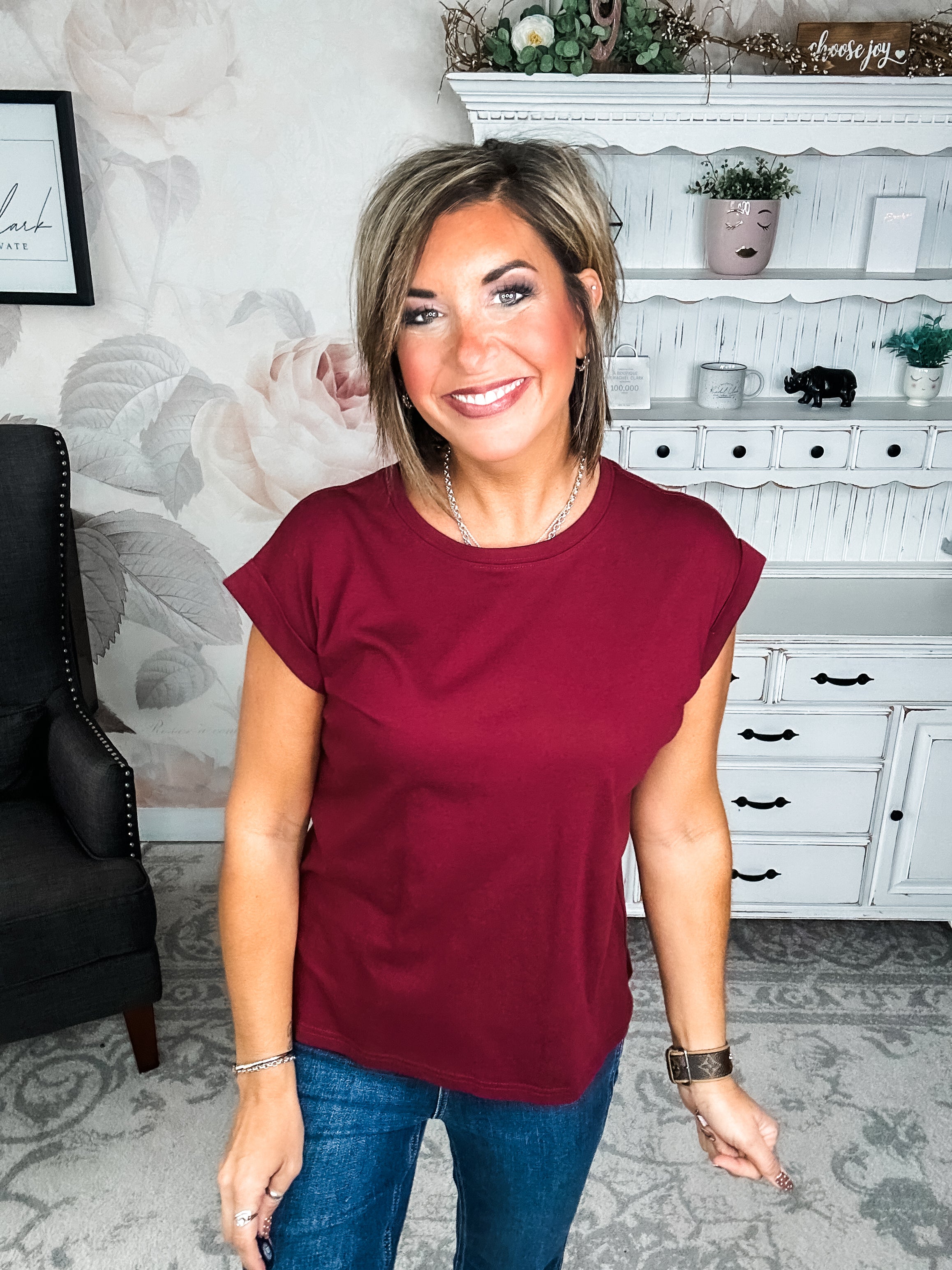 Up All Night Short Sleeve Tee- Cabernet