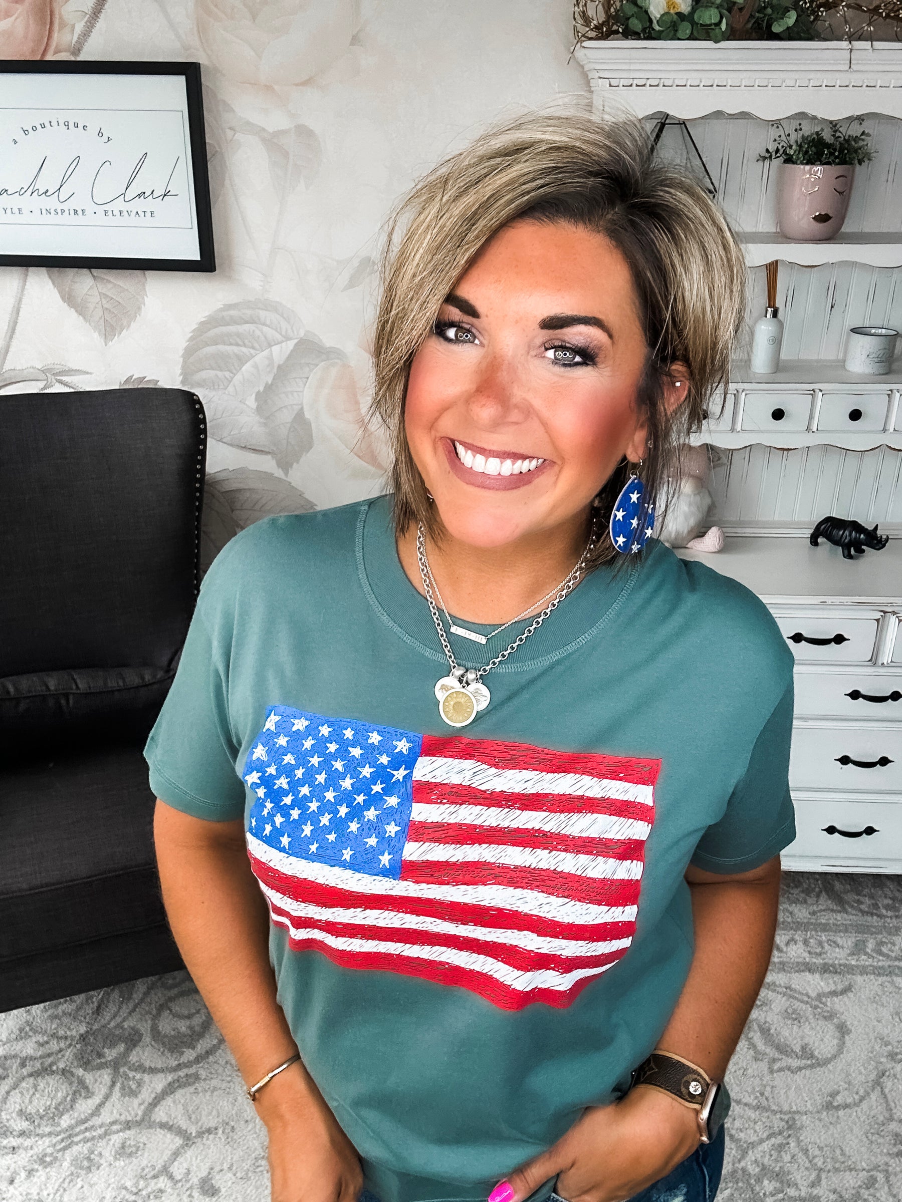 Sketch the Flag Graphic Boyfriend Tee
