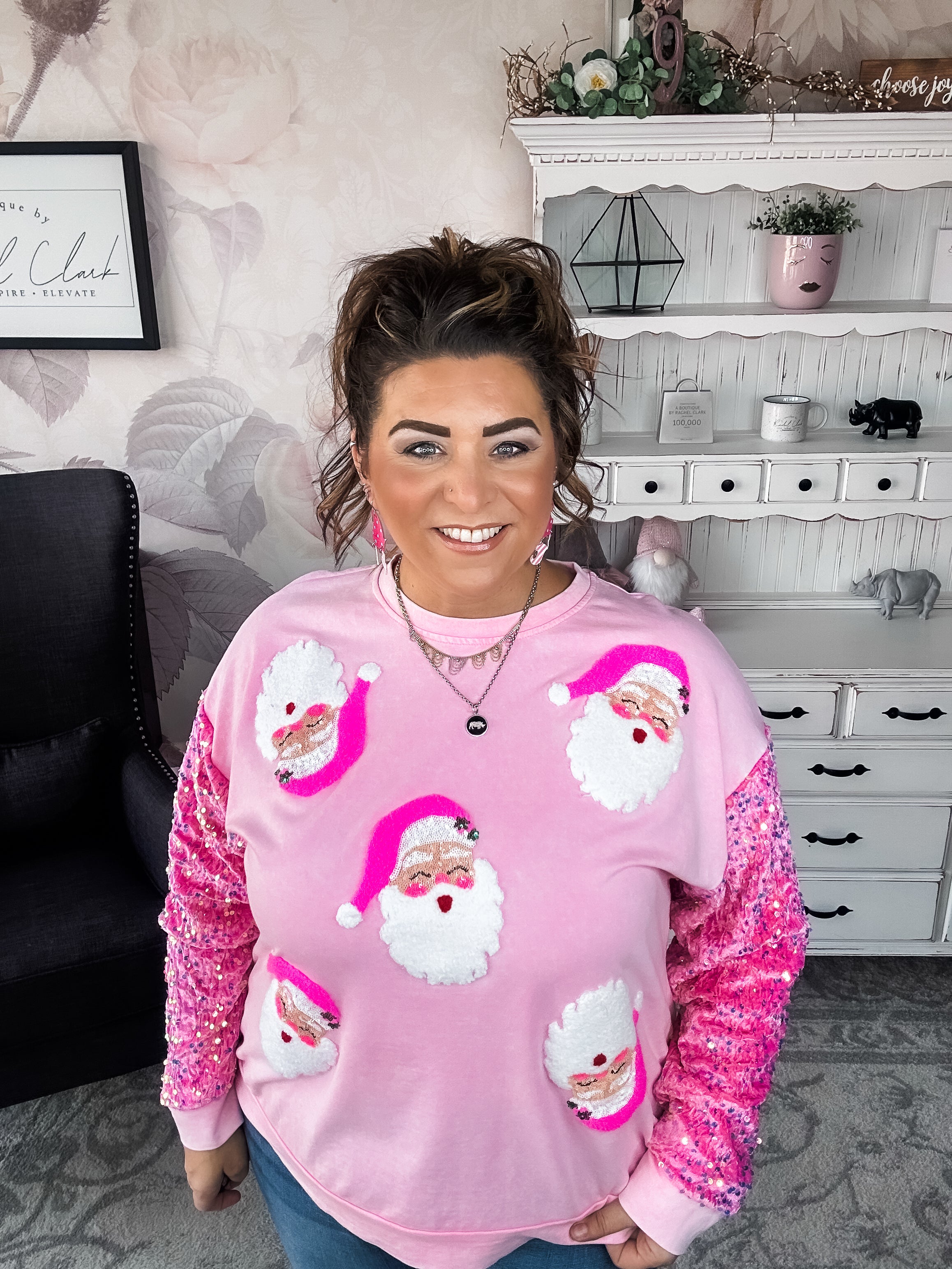 Pretty in Pink Santa Face Sweatshirt