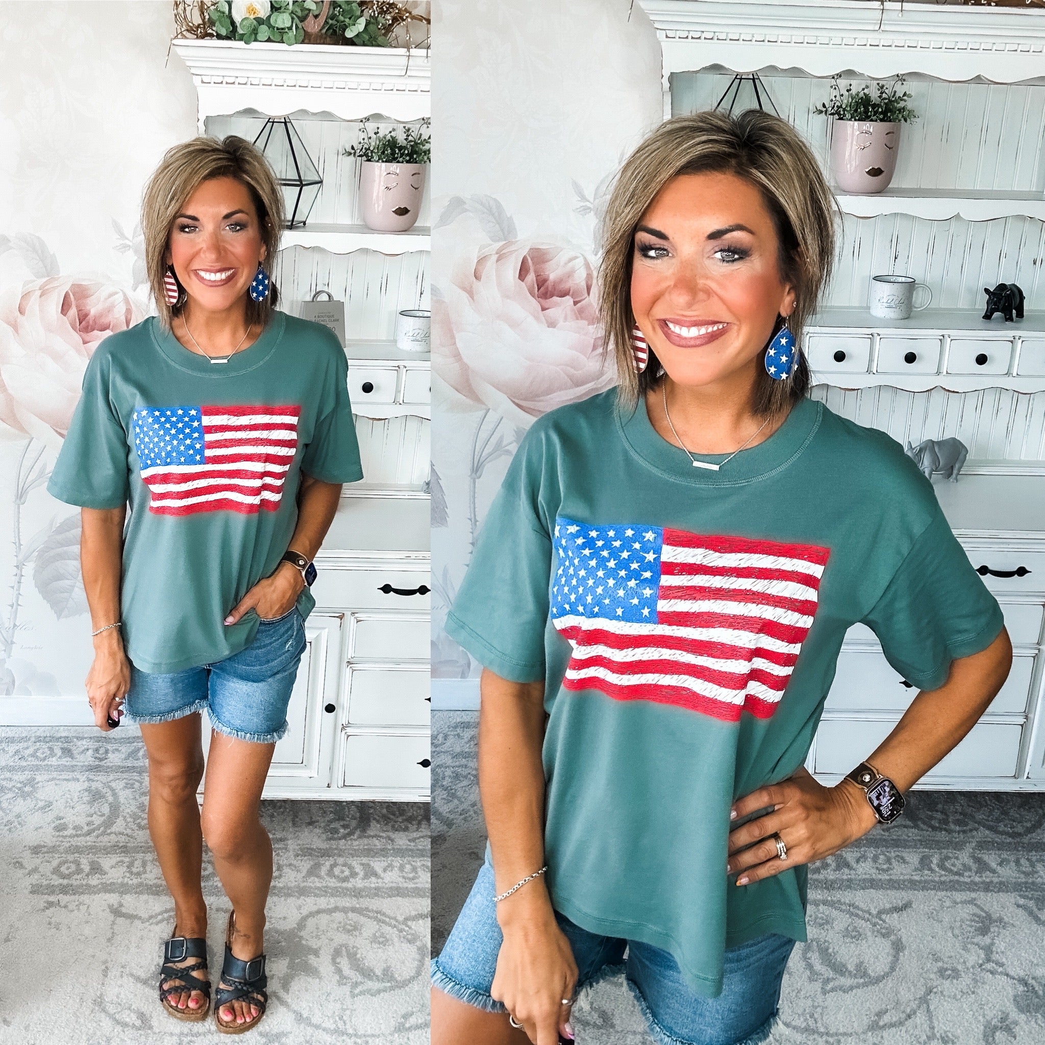 Sketch the Flag Graphic Boyfriend Tee