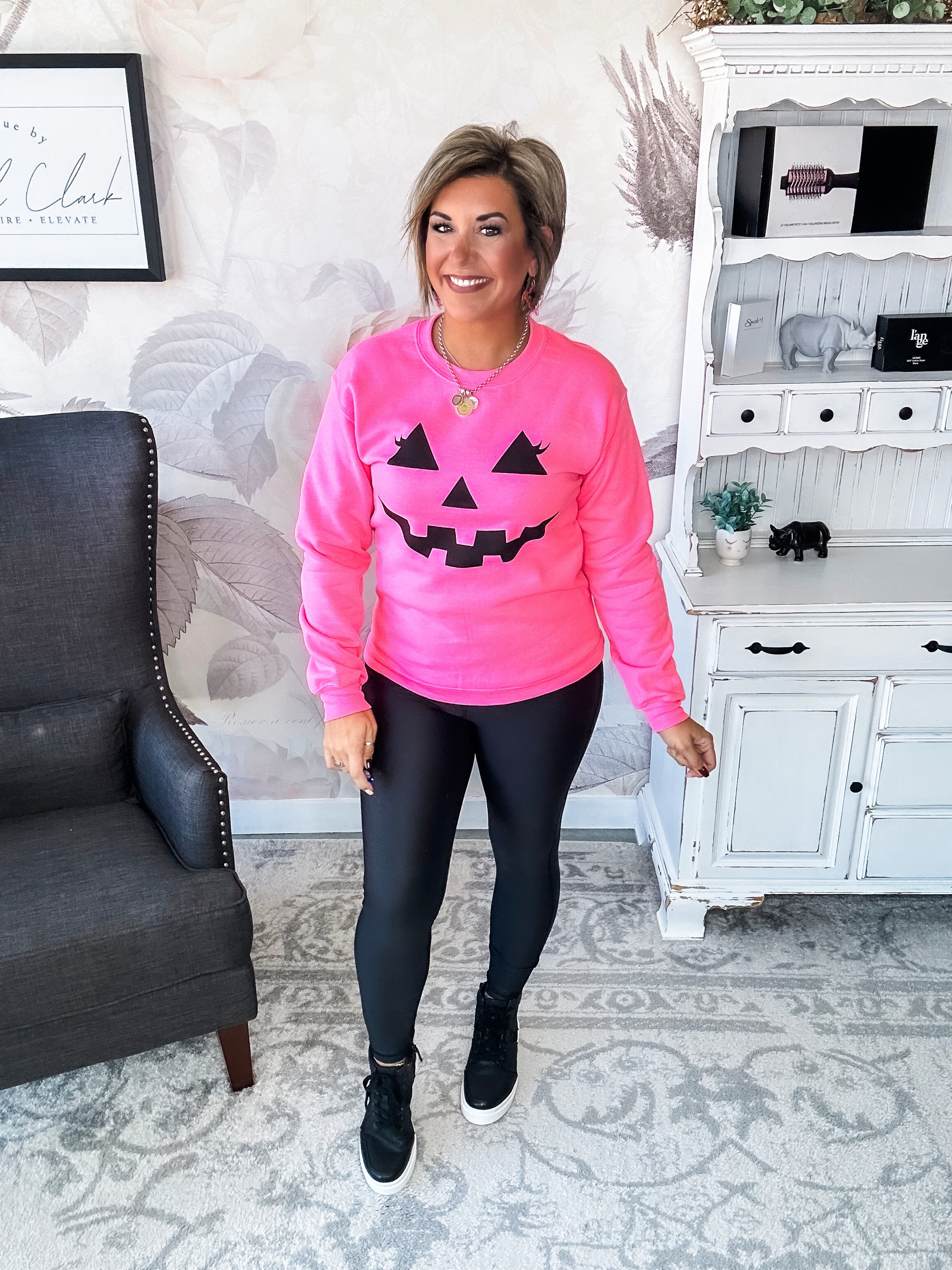 Pumpkin Face Sweatshirt - Hot Pink