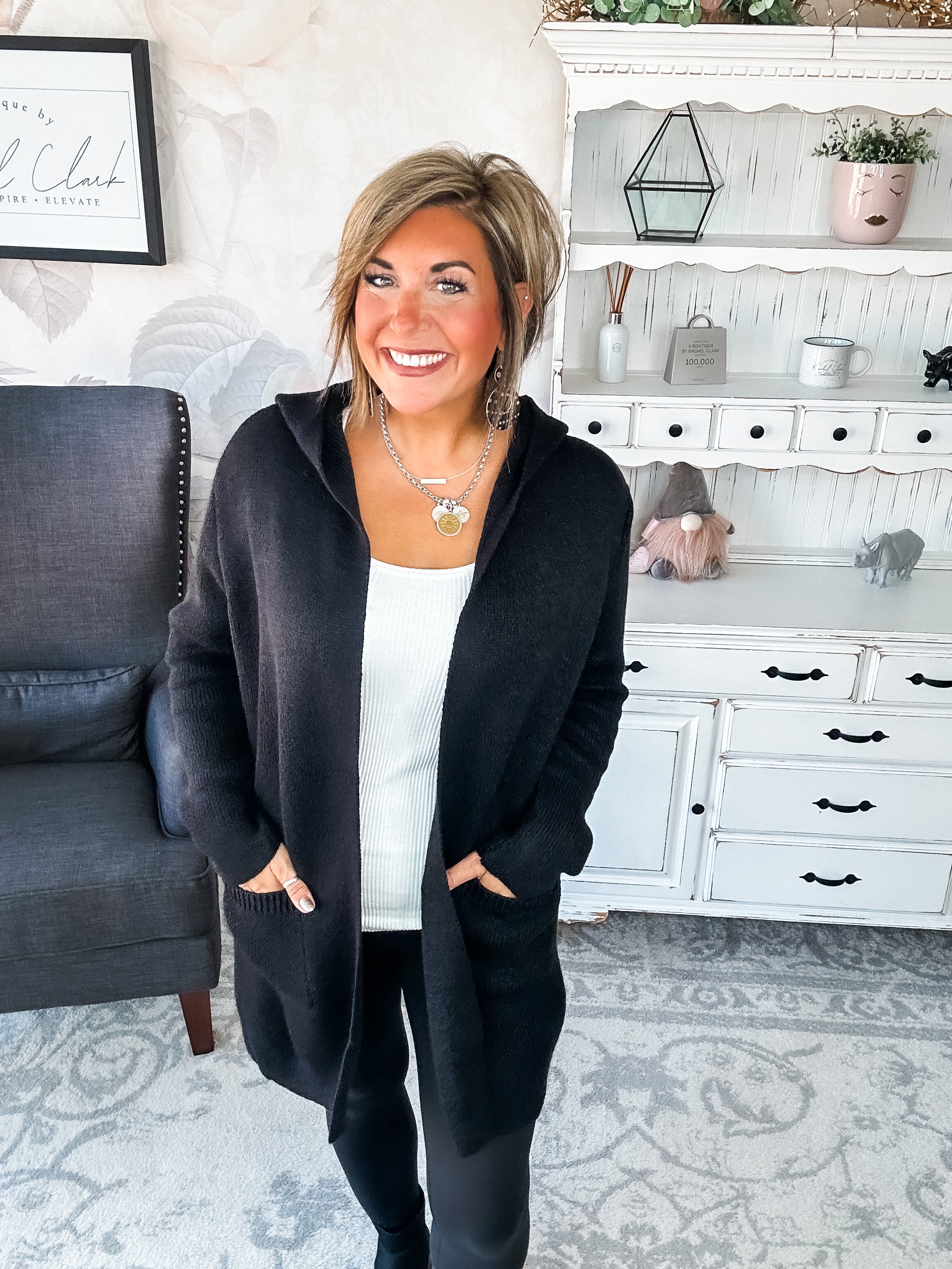 Face the Truth Hooded Open Front Sweater Cardigan