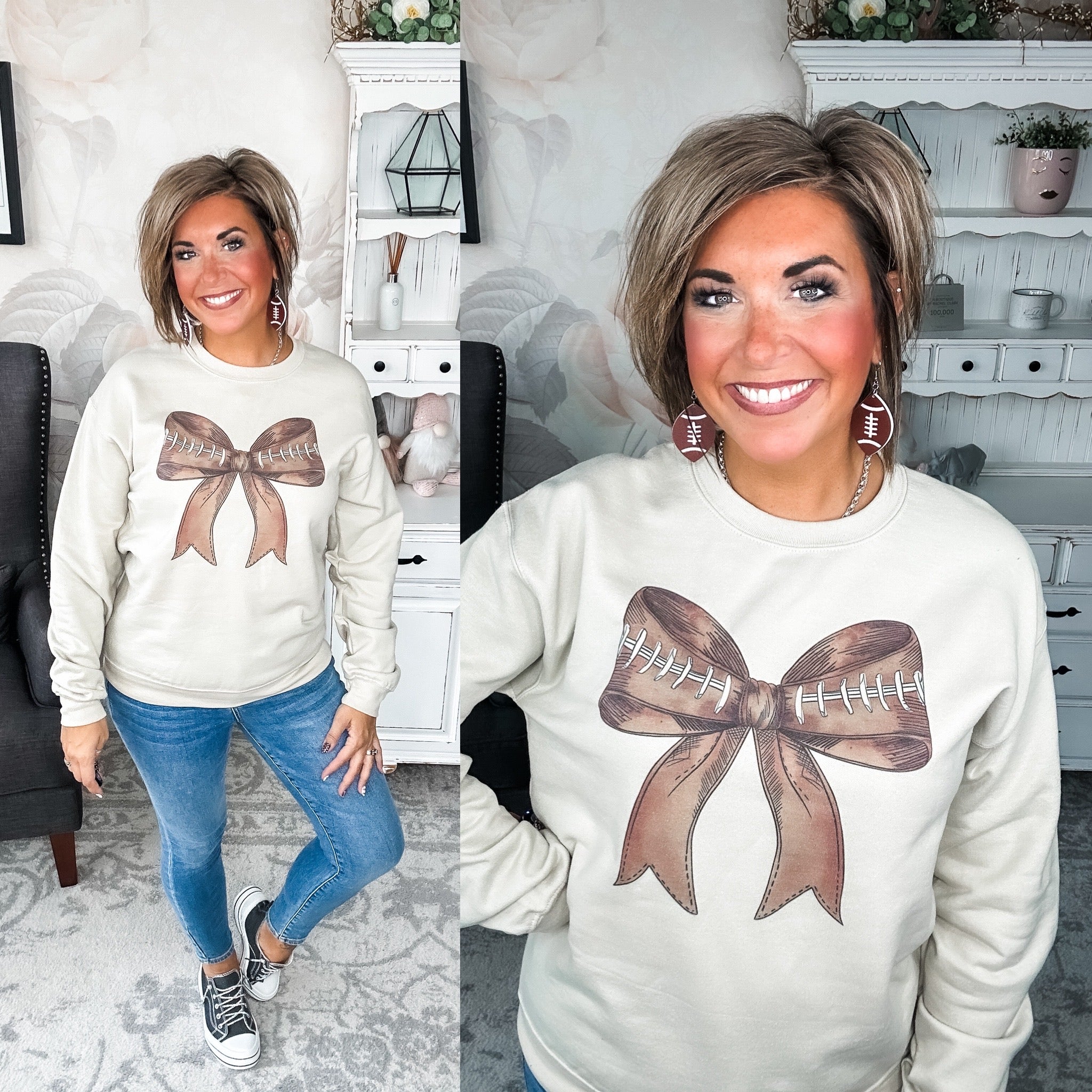 Football Preppy Bow Graphic Sweatshirt
