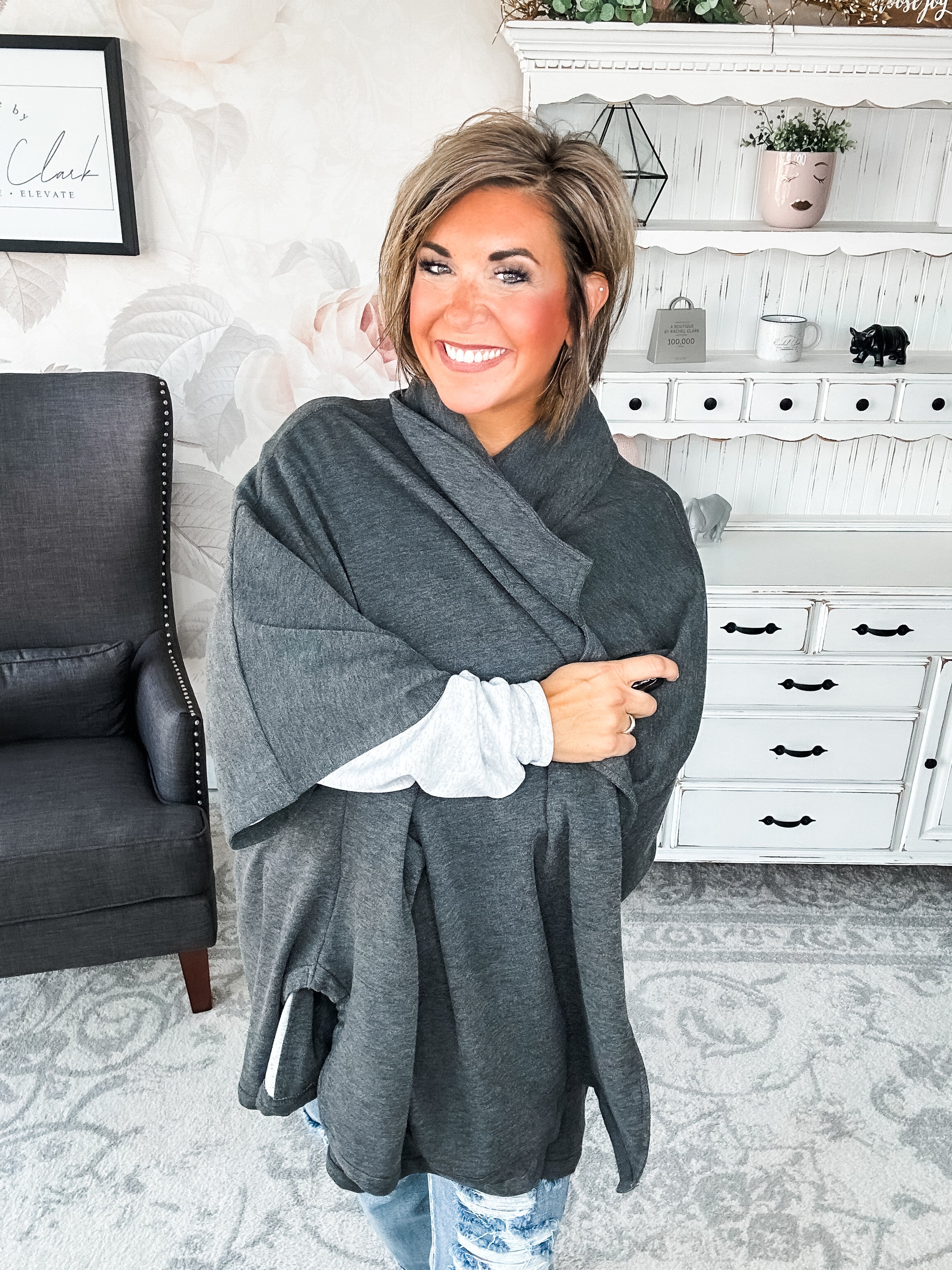 That's Not All Open Front Jacket - Charcoal