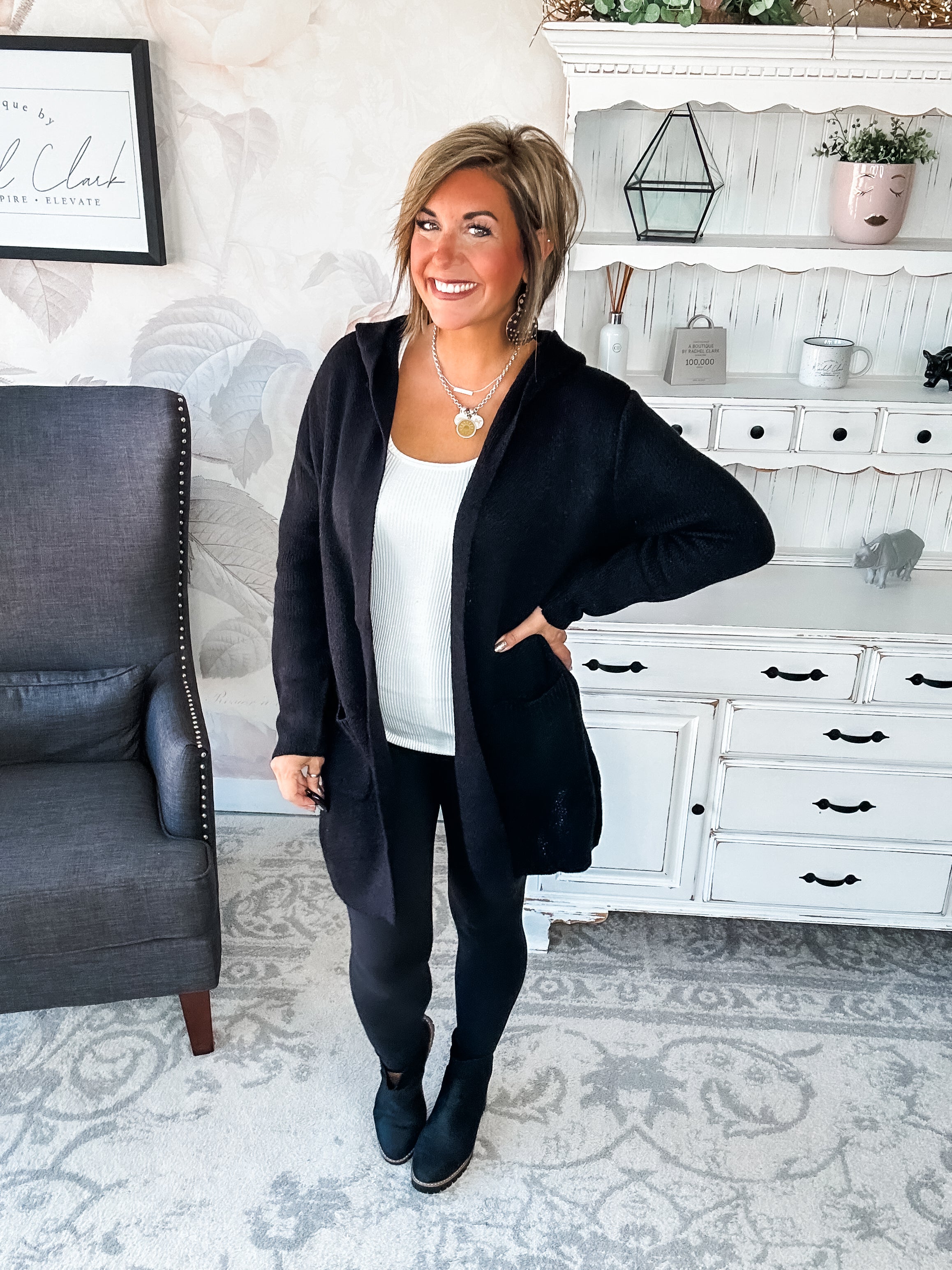 Face the Truth Hooded Open Front Sweater Cardigan