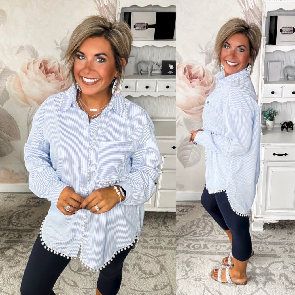 Down By The Bay Stripe Button Up In Blue main image 1