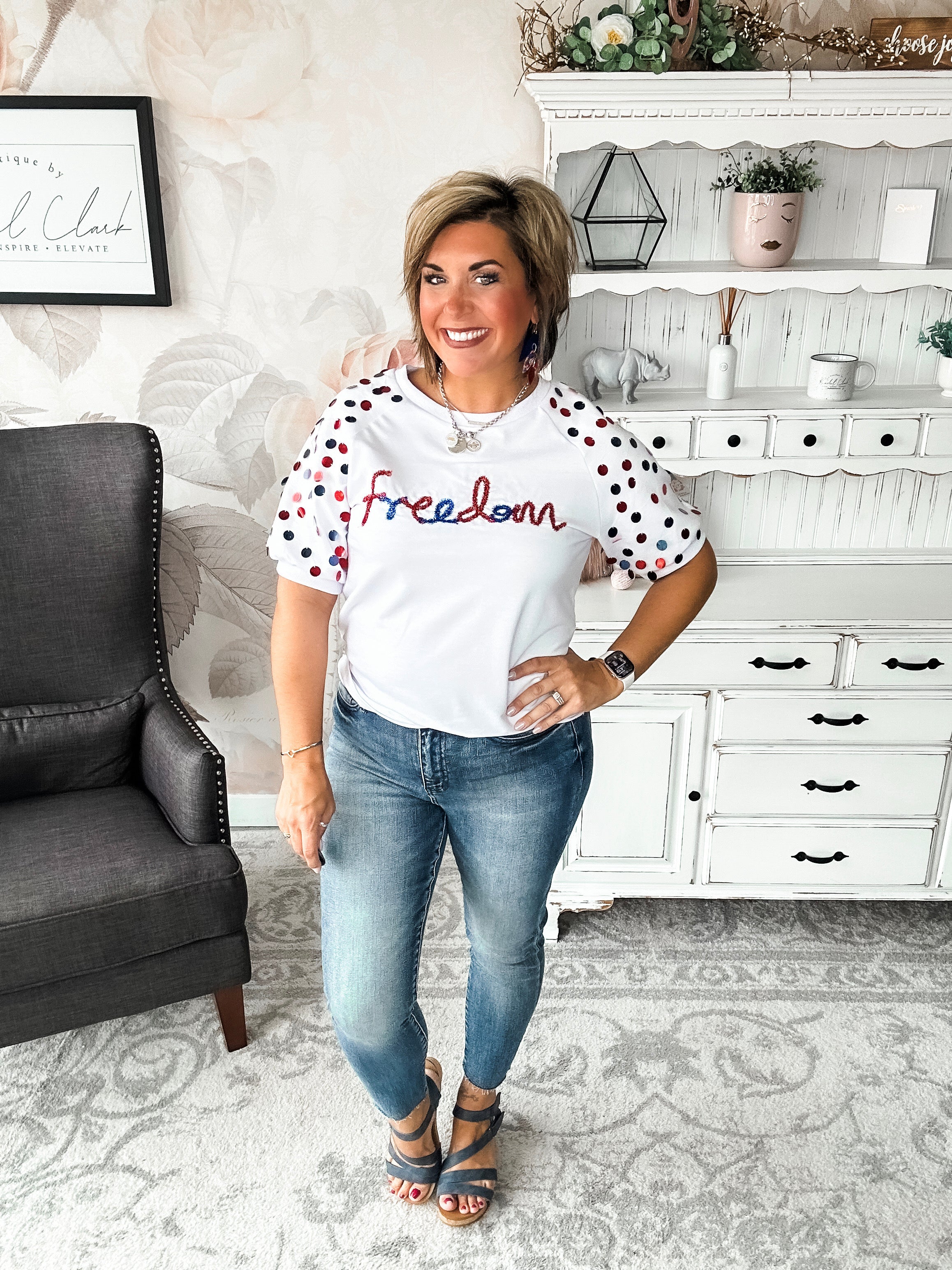 Let Freedom Ring Sequin Sleeve Top