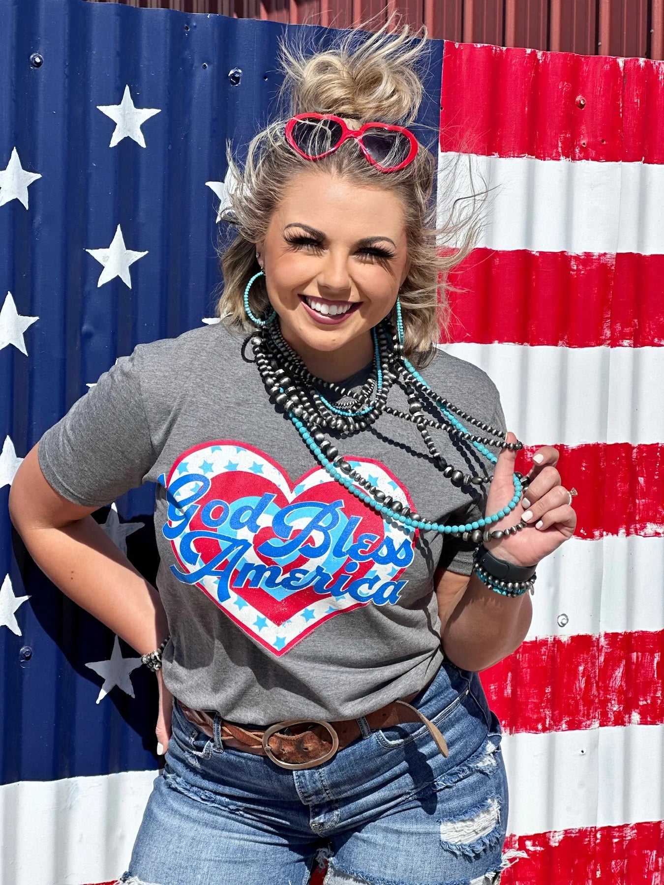 God Bless America Heart Graphic Tee