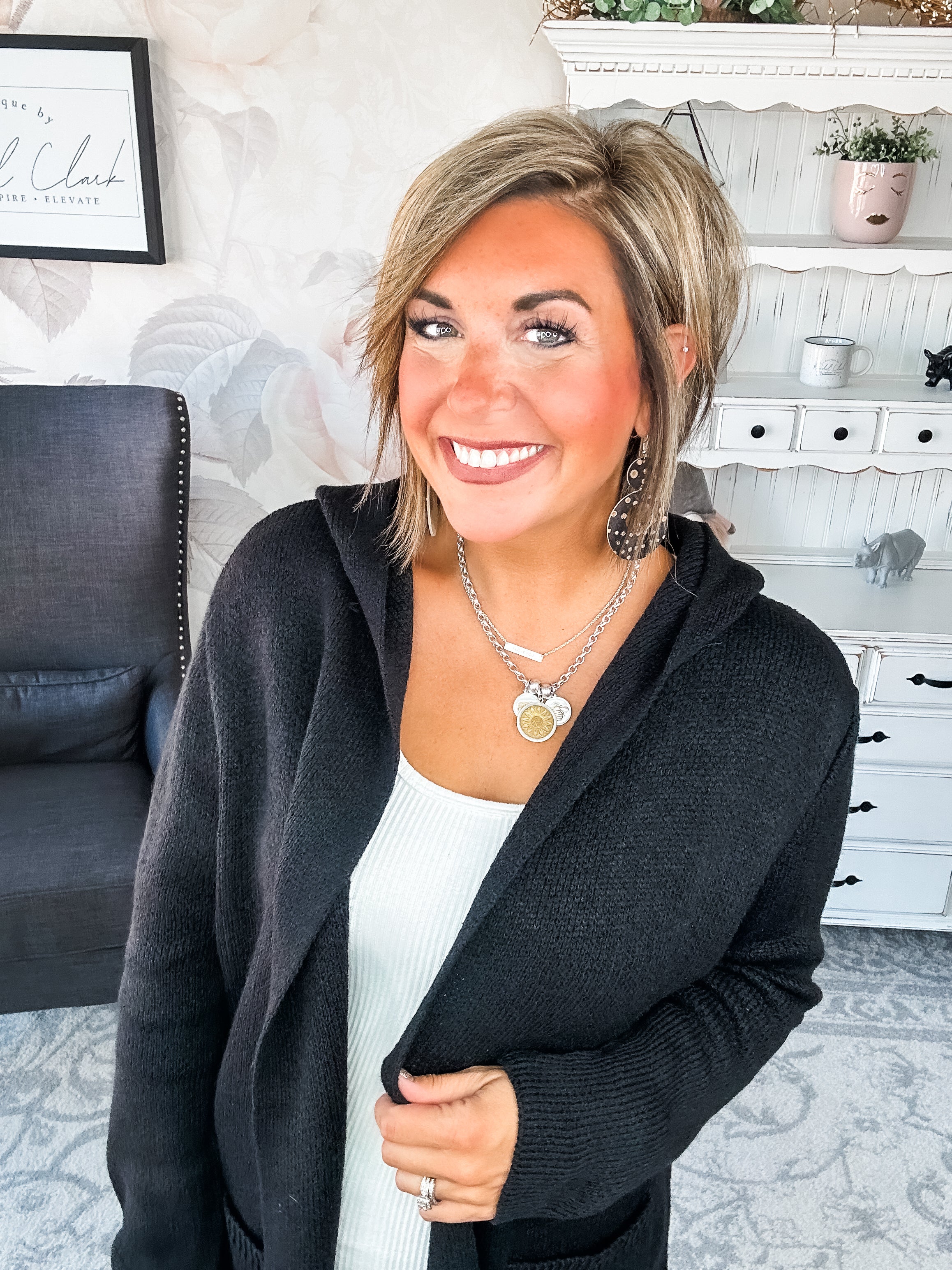 Face the Truth Hooded Open Front Sweater Cardigan