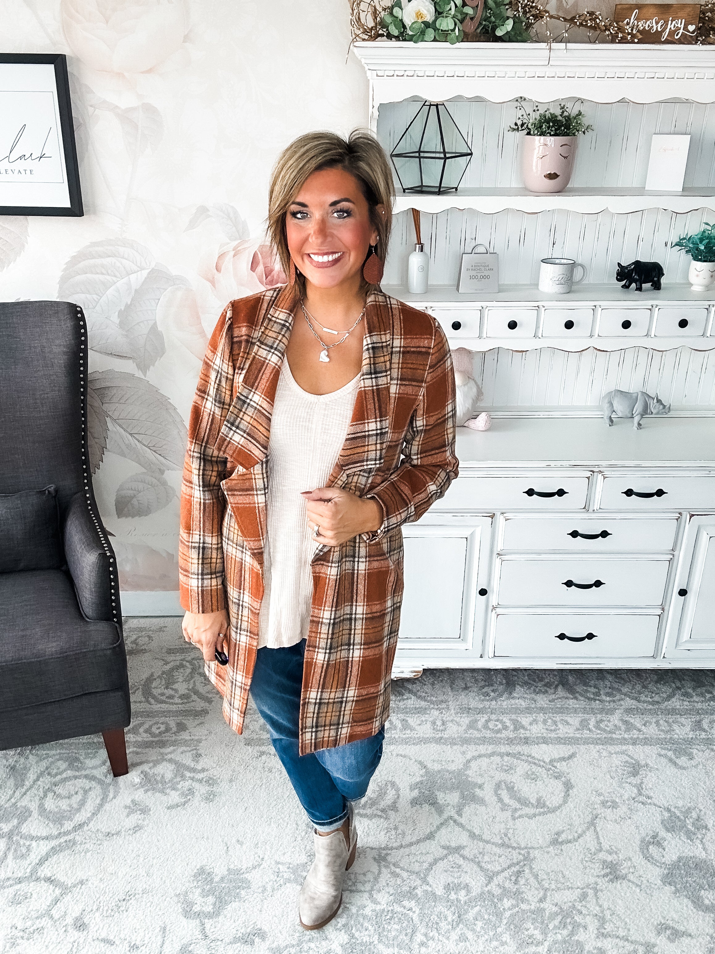 In The Air Plaid Jacket - Rust