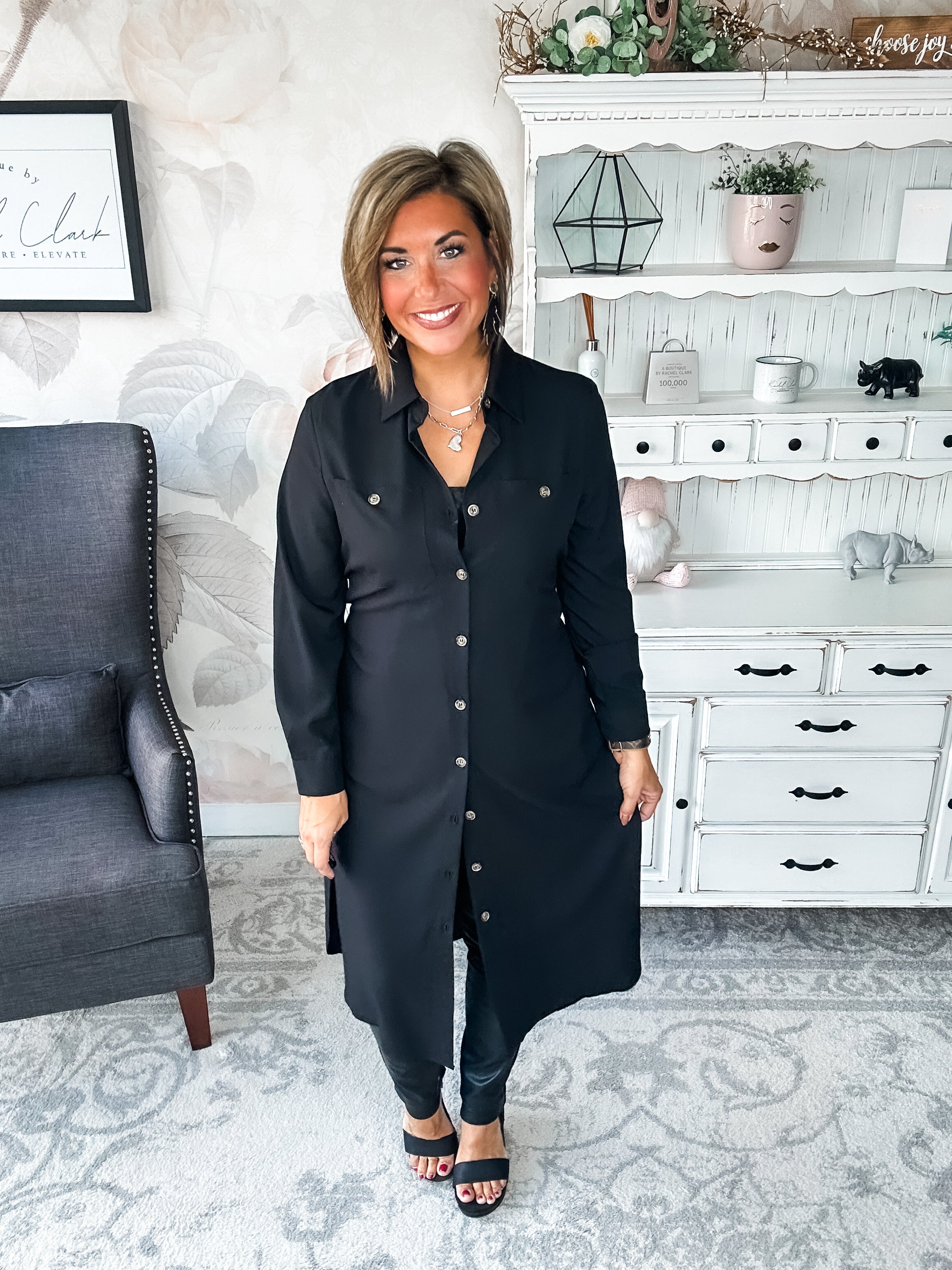 From the Top Button Down Dress - Black
