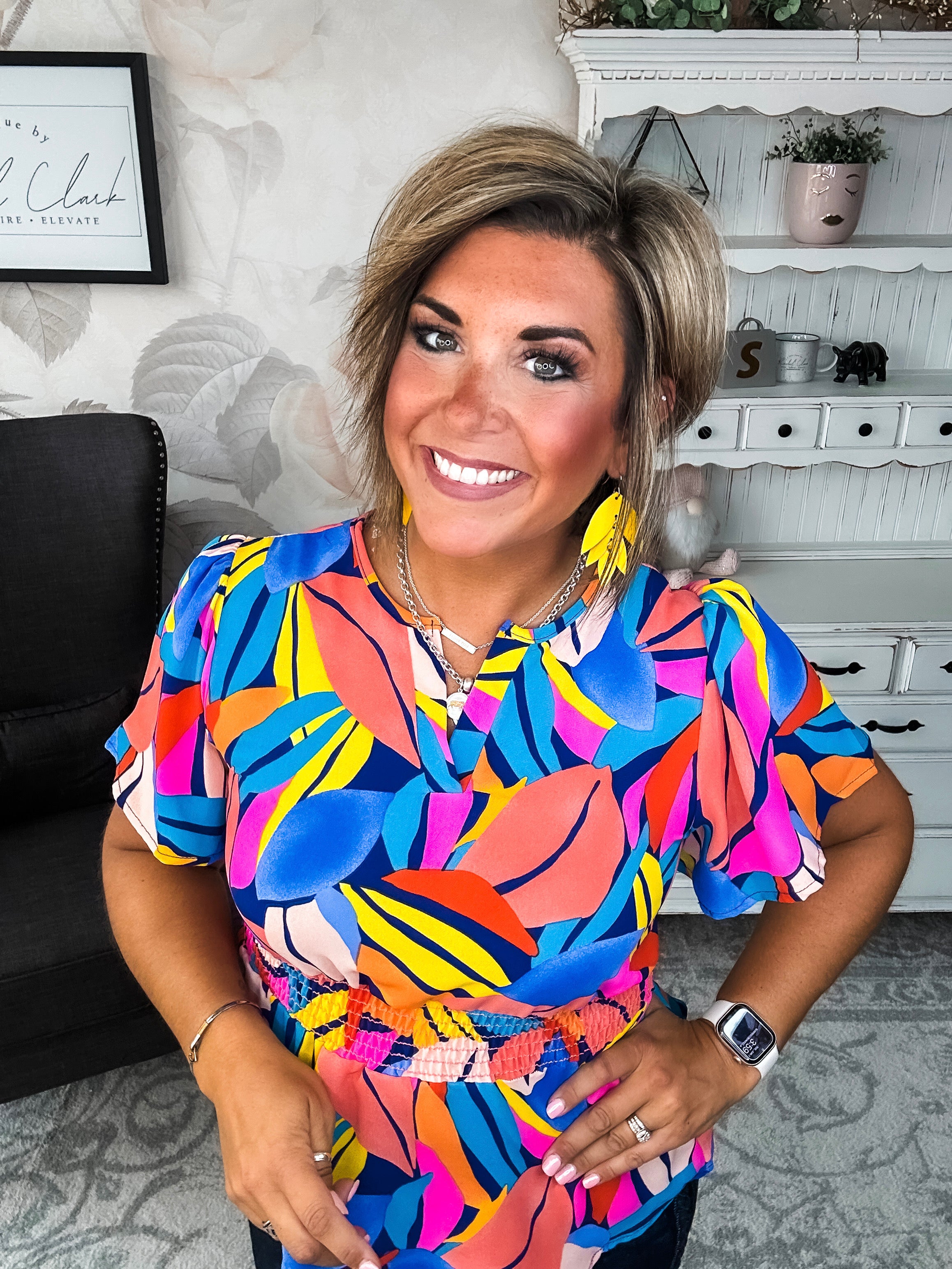 I Will Stay True Blouse - Royal Blue & Coral