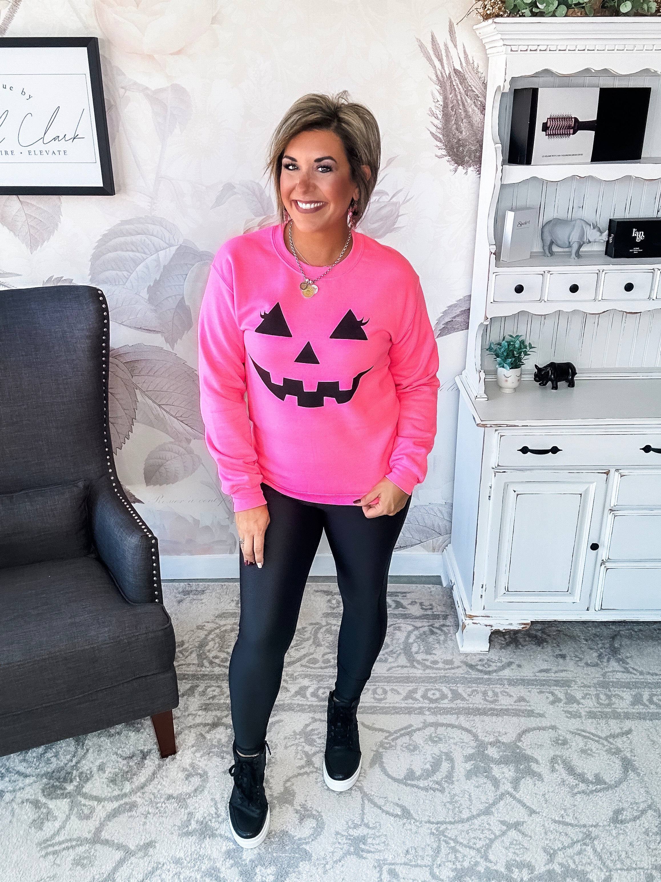 Pumpkin Face Sweatshirt - Hot Pink