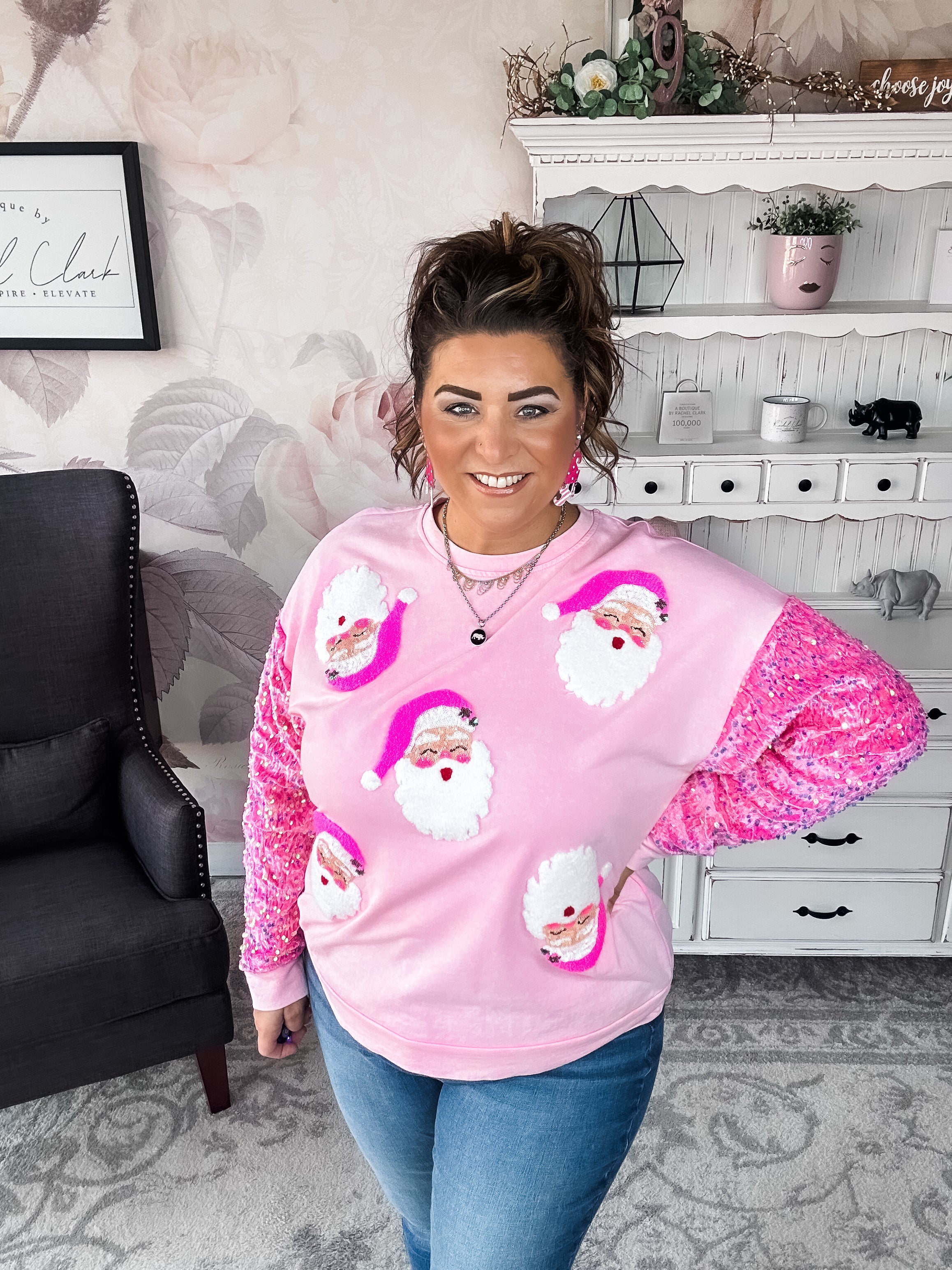 Pretty in Pink Santa Face Sweatshirt