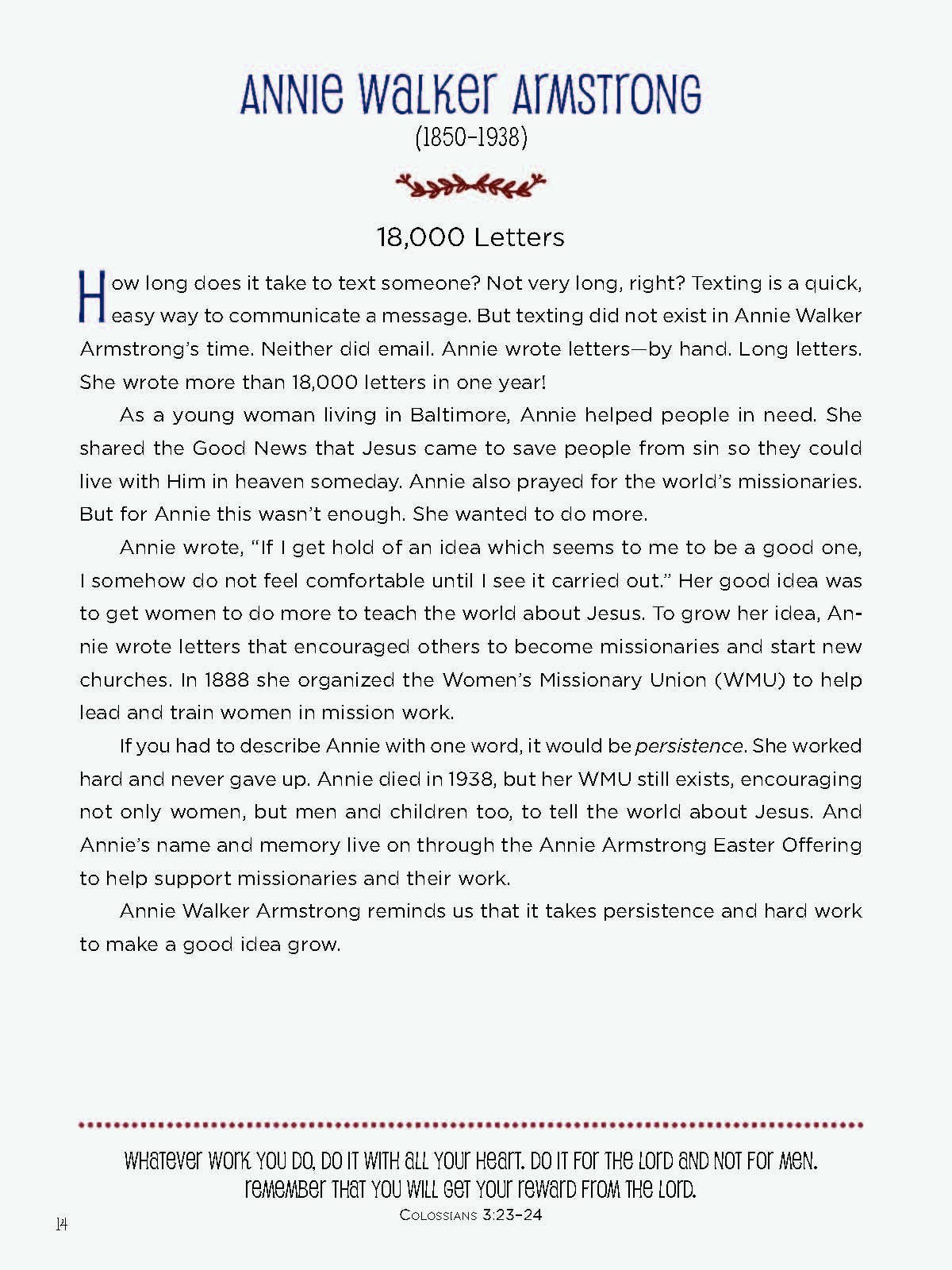 Annie Walker Armstrong 18.00 Letters