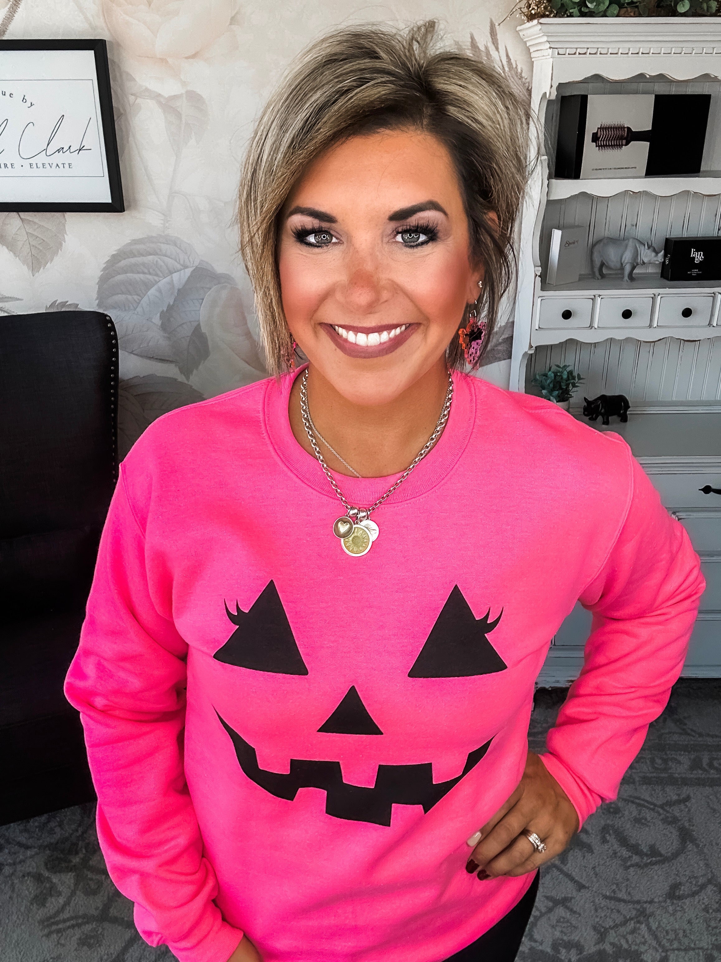 Pumpkin Face Sweatshirt - Hot Pink