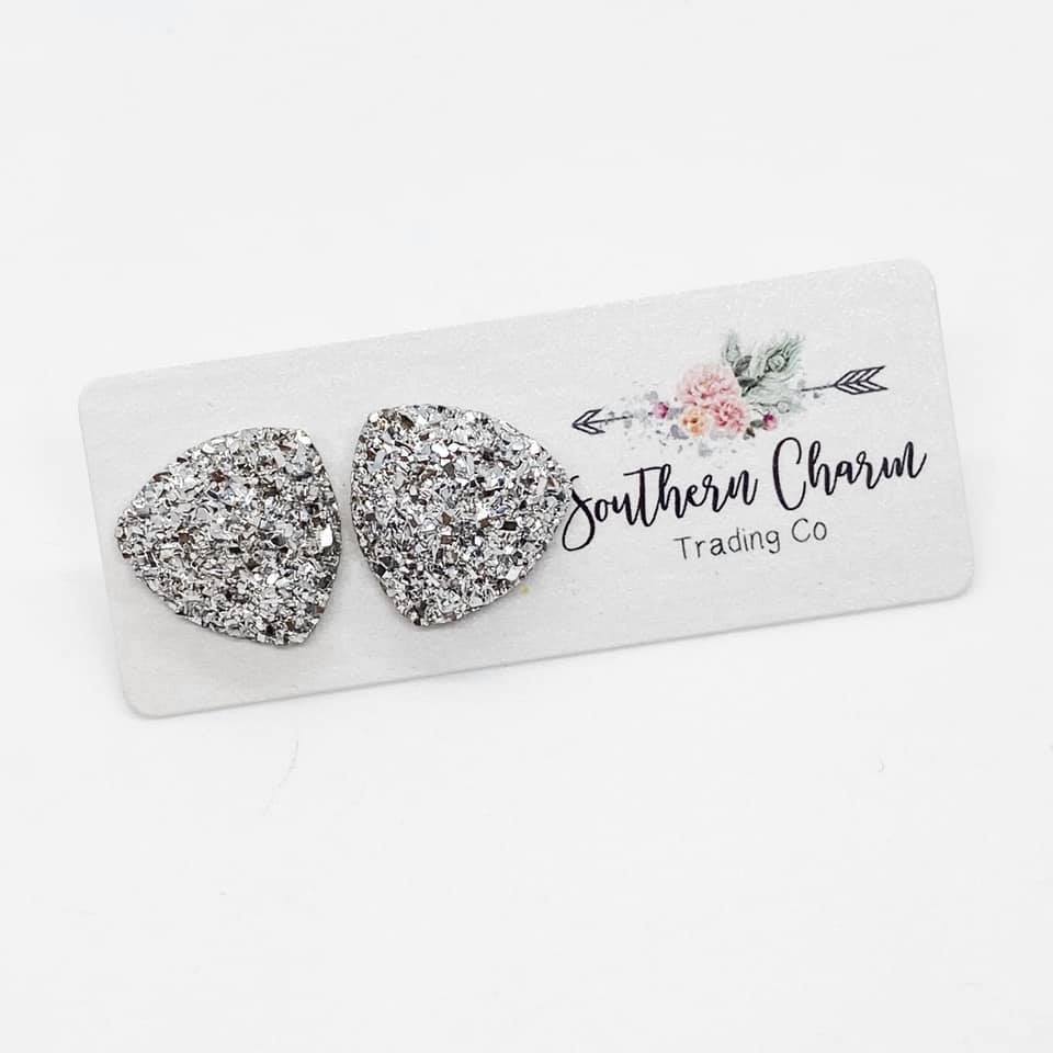 Glittery Triangle Earrings - Silver