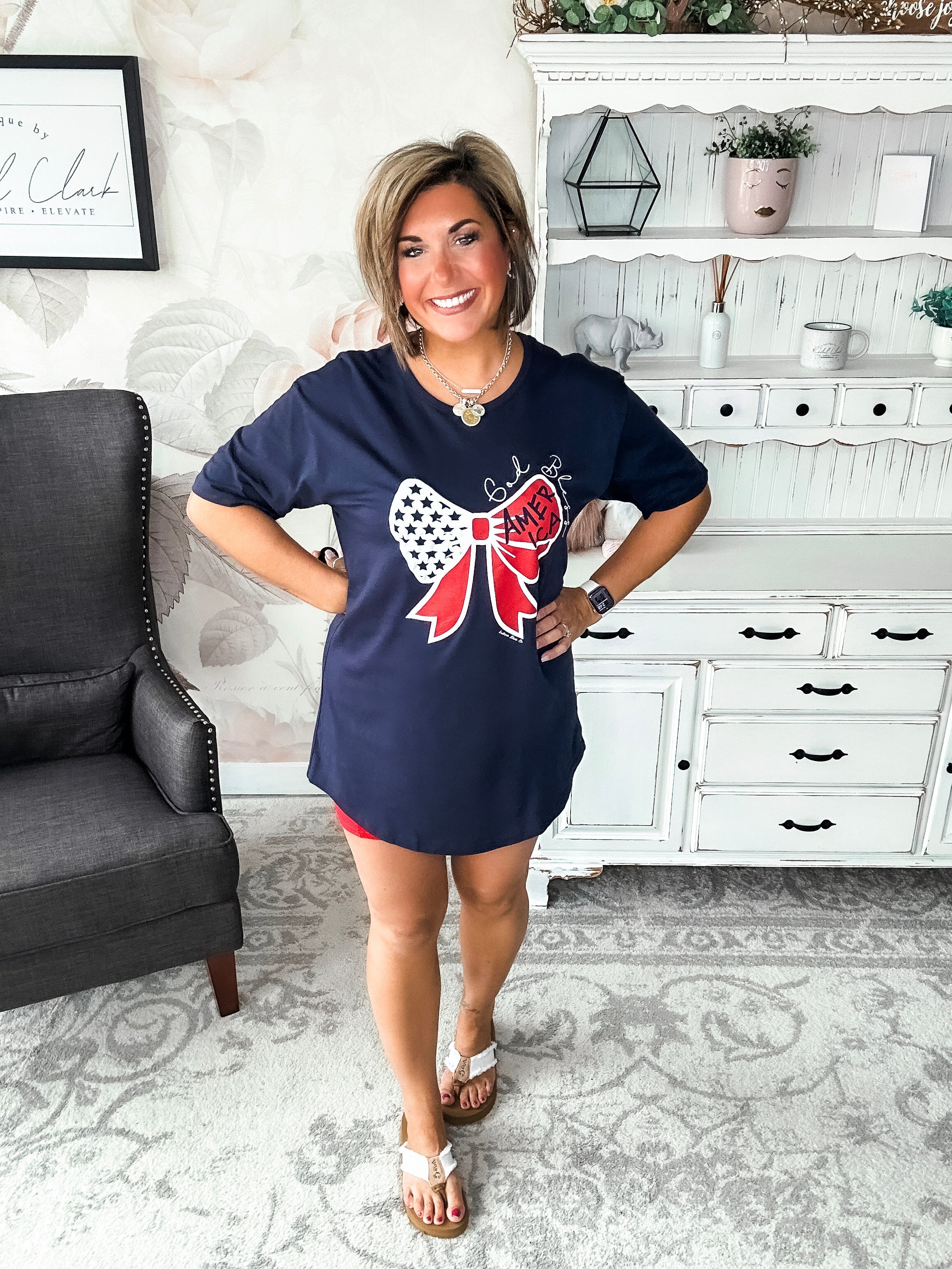 God Bless America Bow Graphic T-shirt Dress