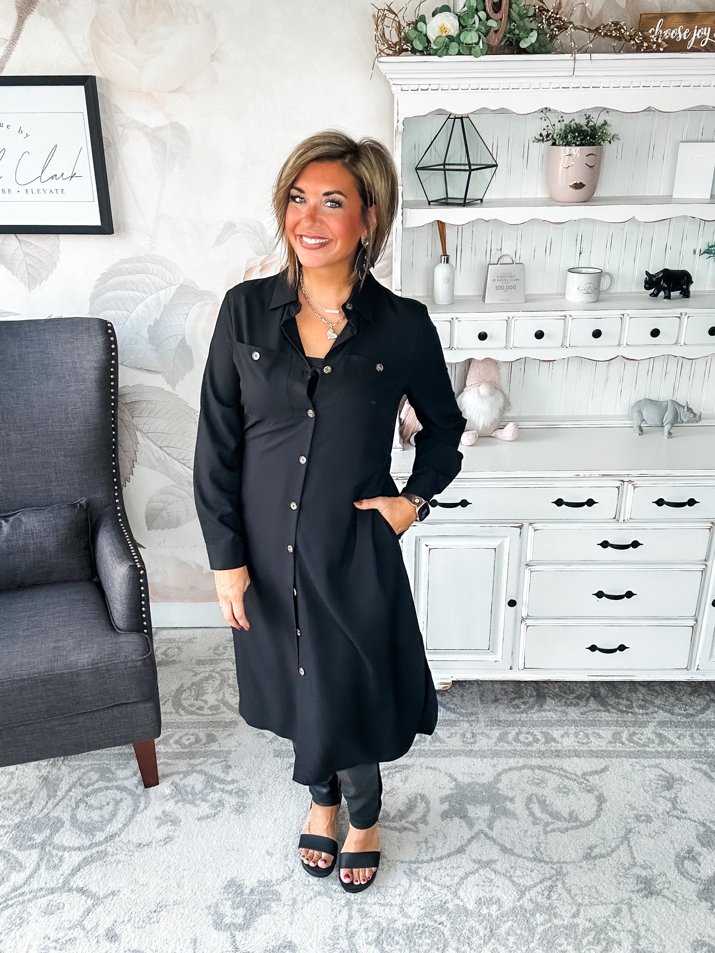 From the Top Button Down Dress - Black