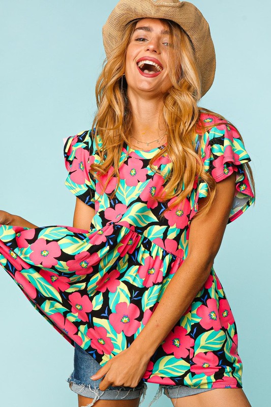 Scenic Outing Babydoll Top - Floral