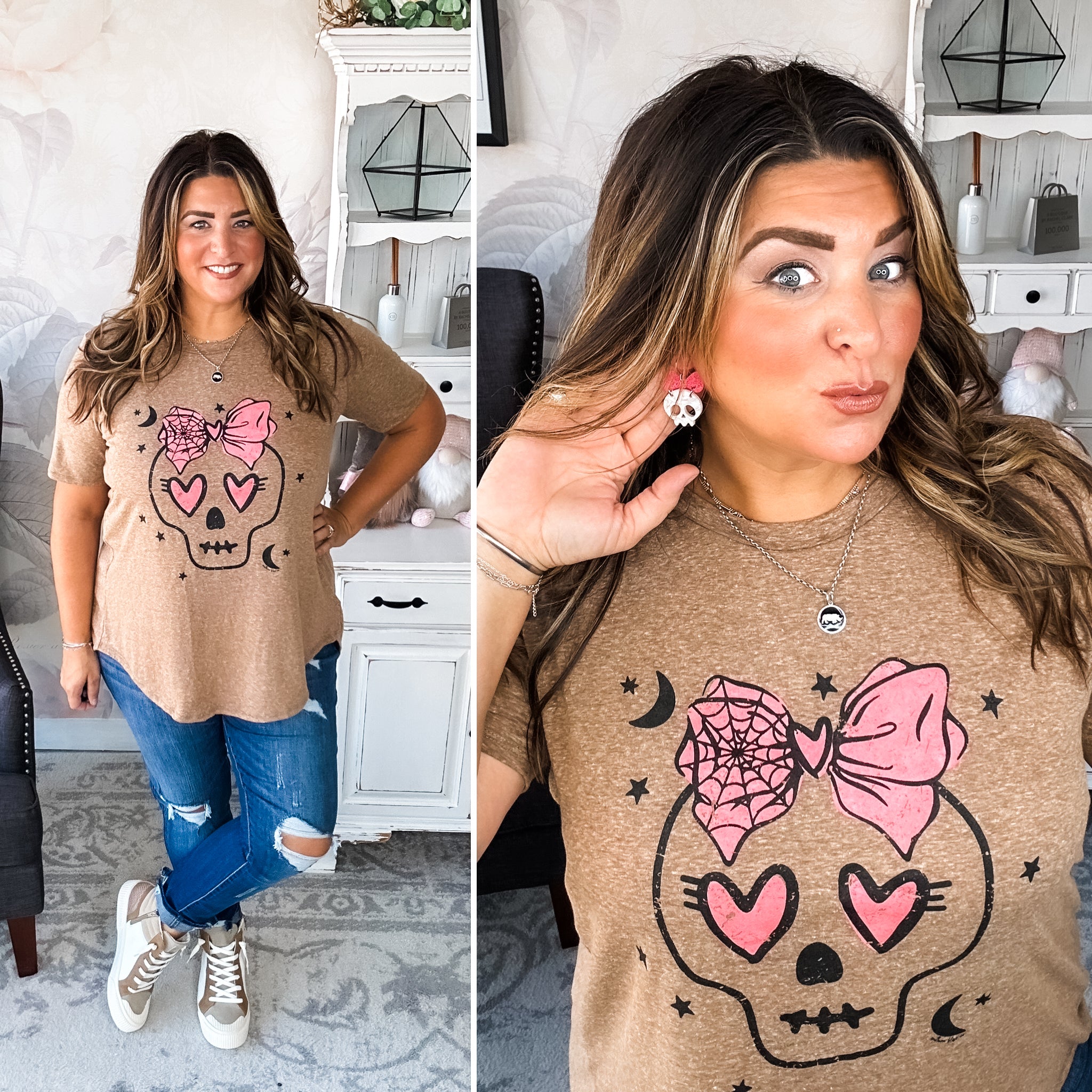 Boujee Skull Scoop Neck Graphic Tee