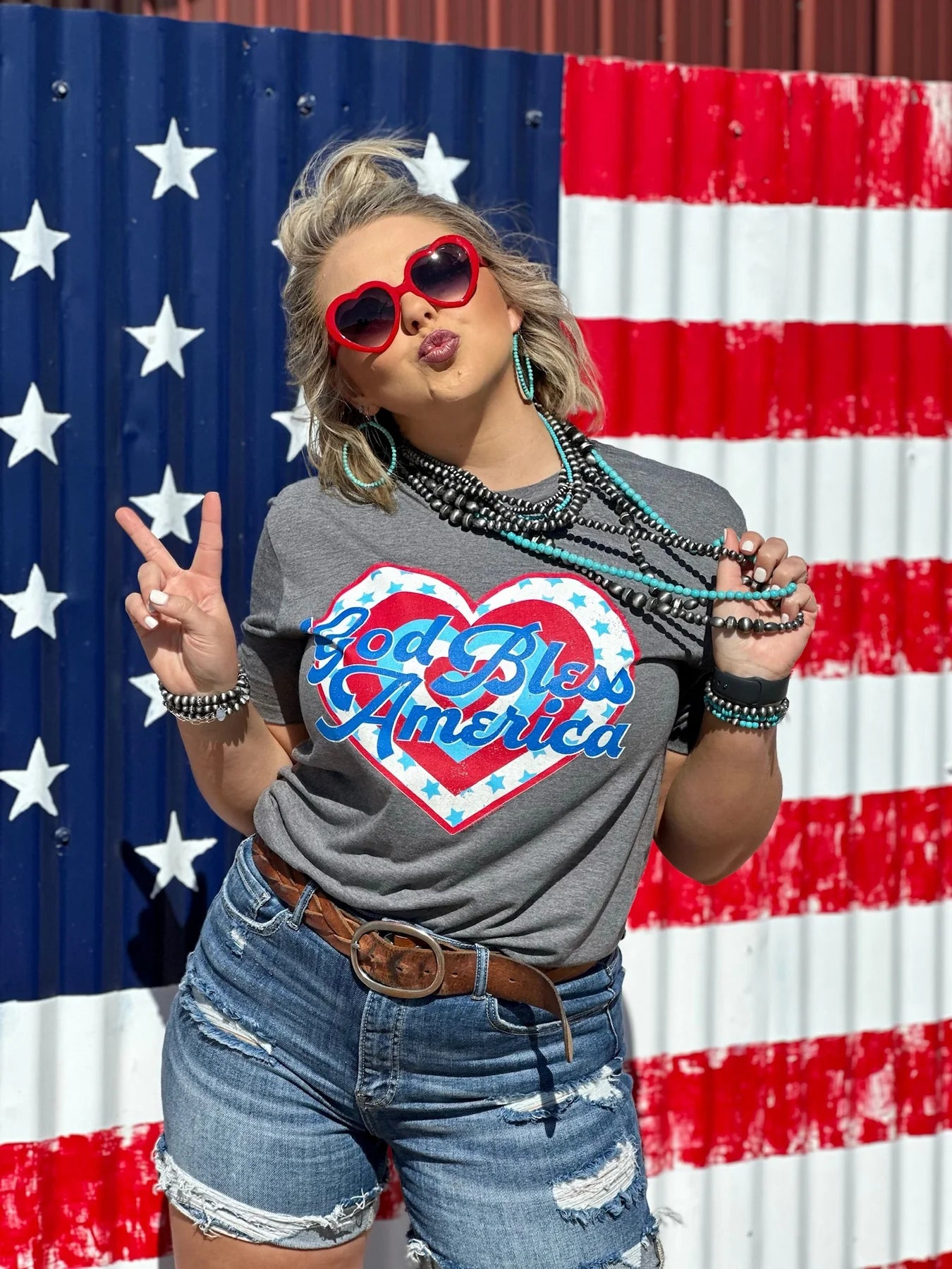 God Bless America Heart Graphic Tee