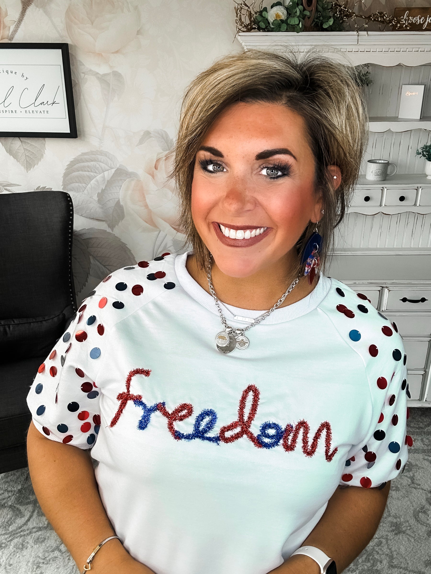 Let Freedom Ring Sequin Sleeve Top