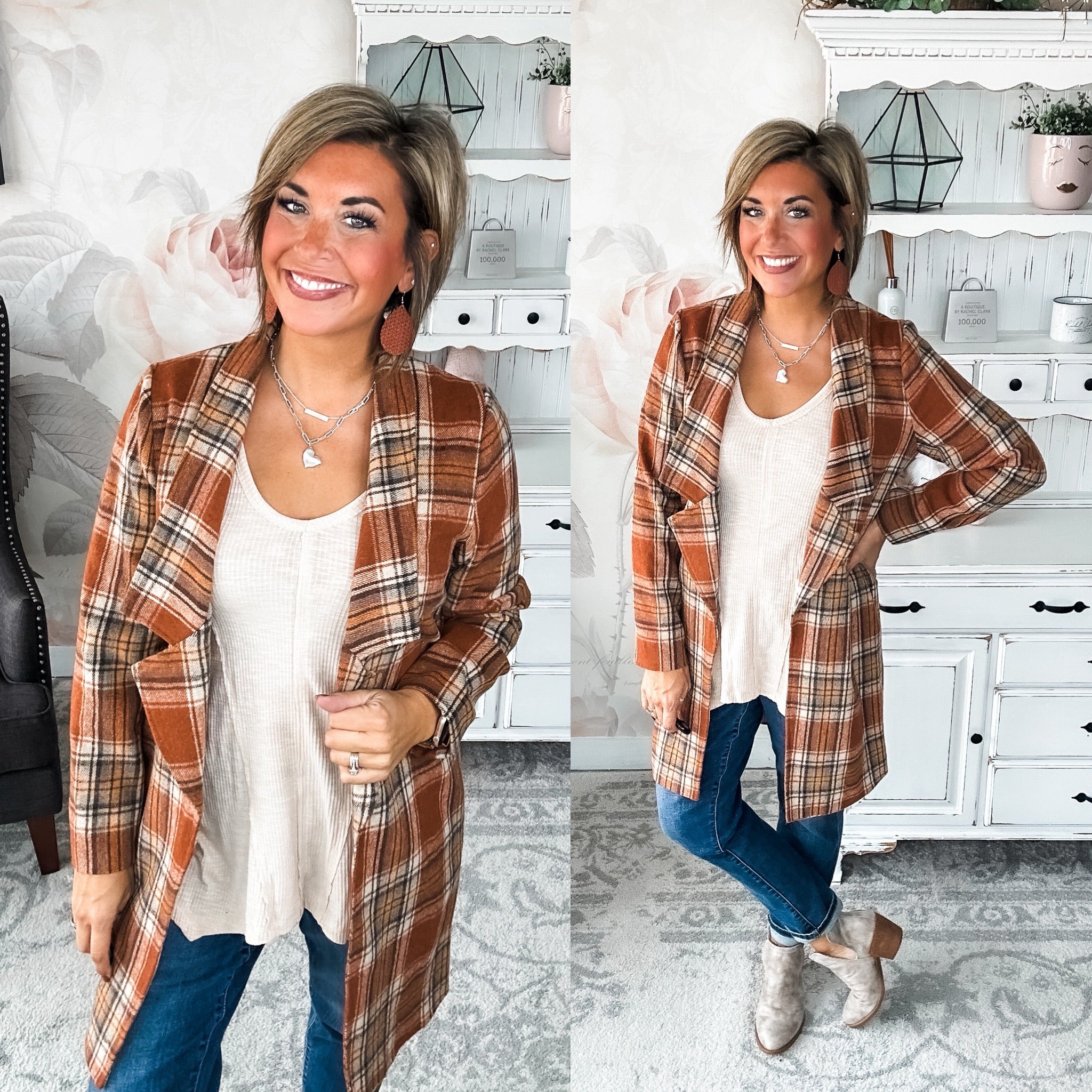 In The Air Plaid Jacket - Rust