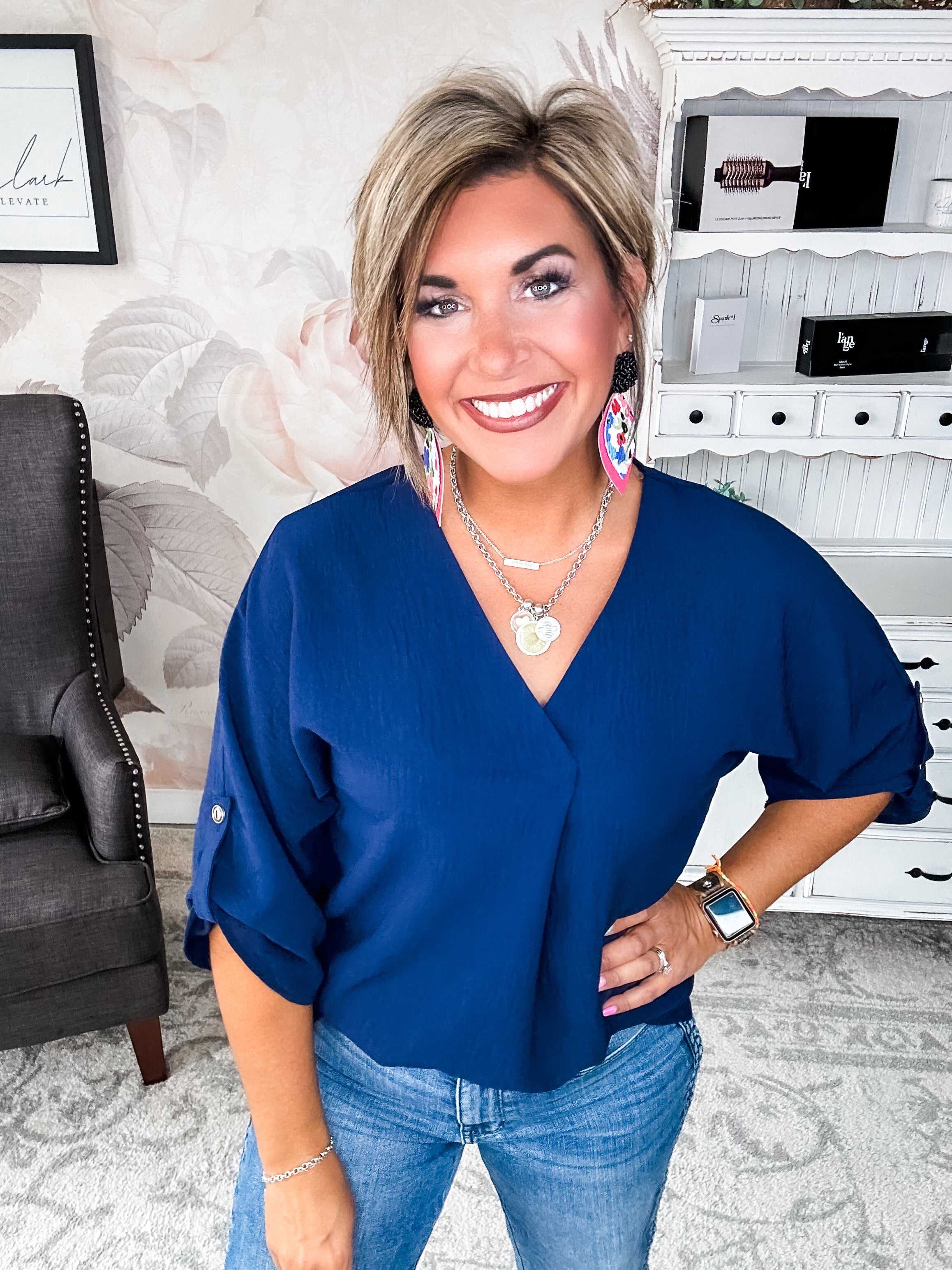 Let Me Work It Blouse - Navy