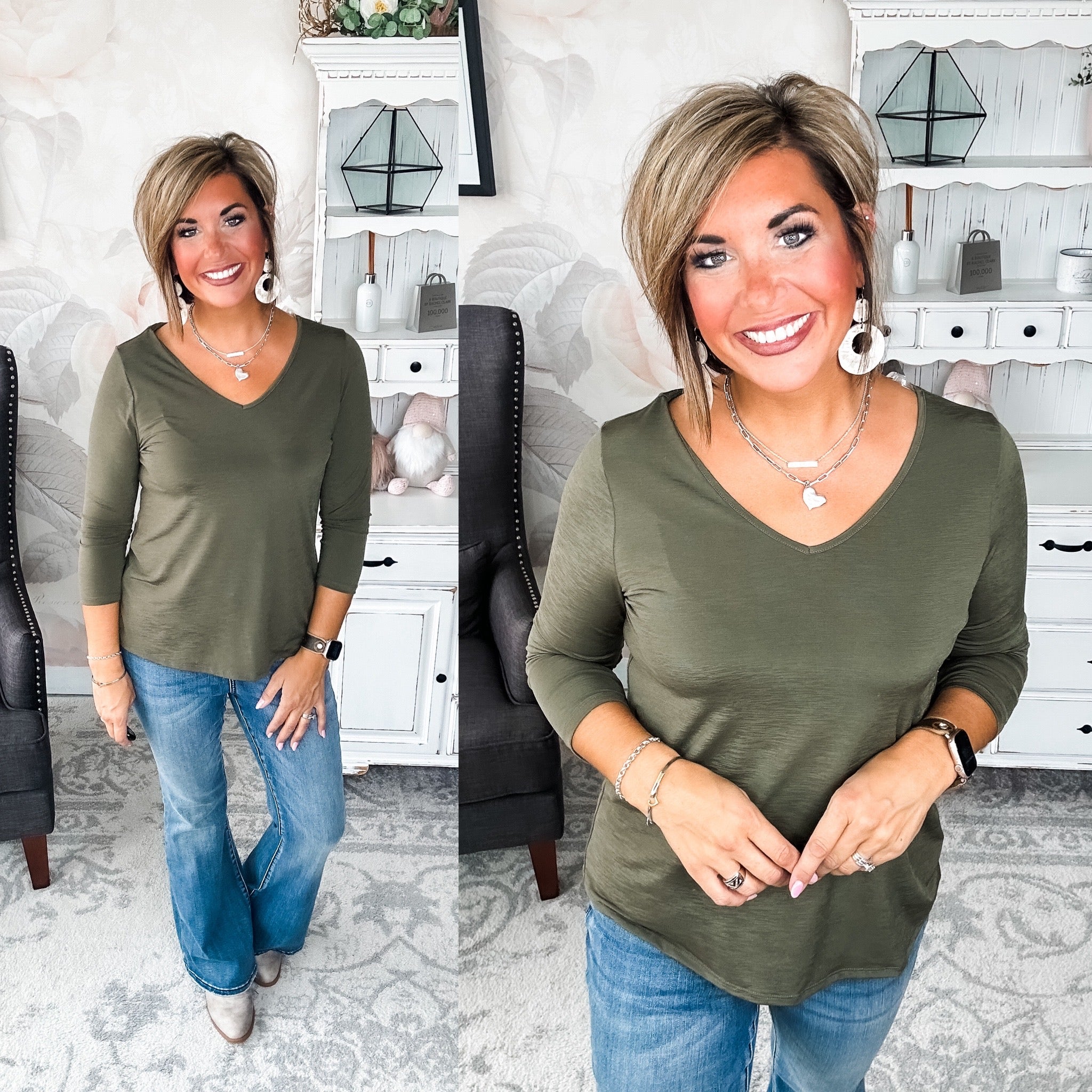 Find The Answer V-neck Top - Olive