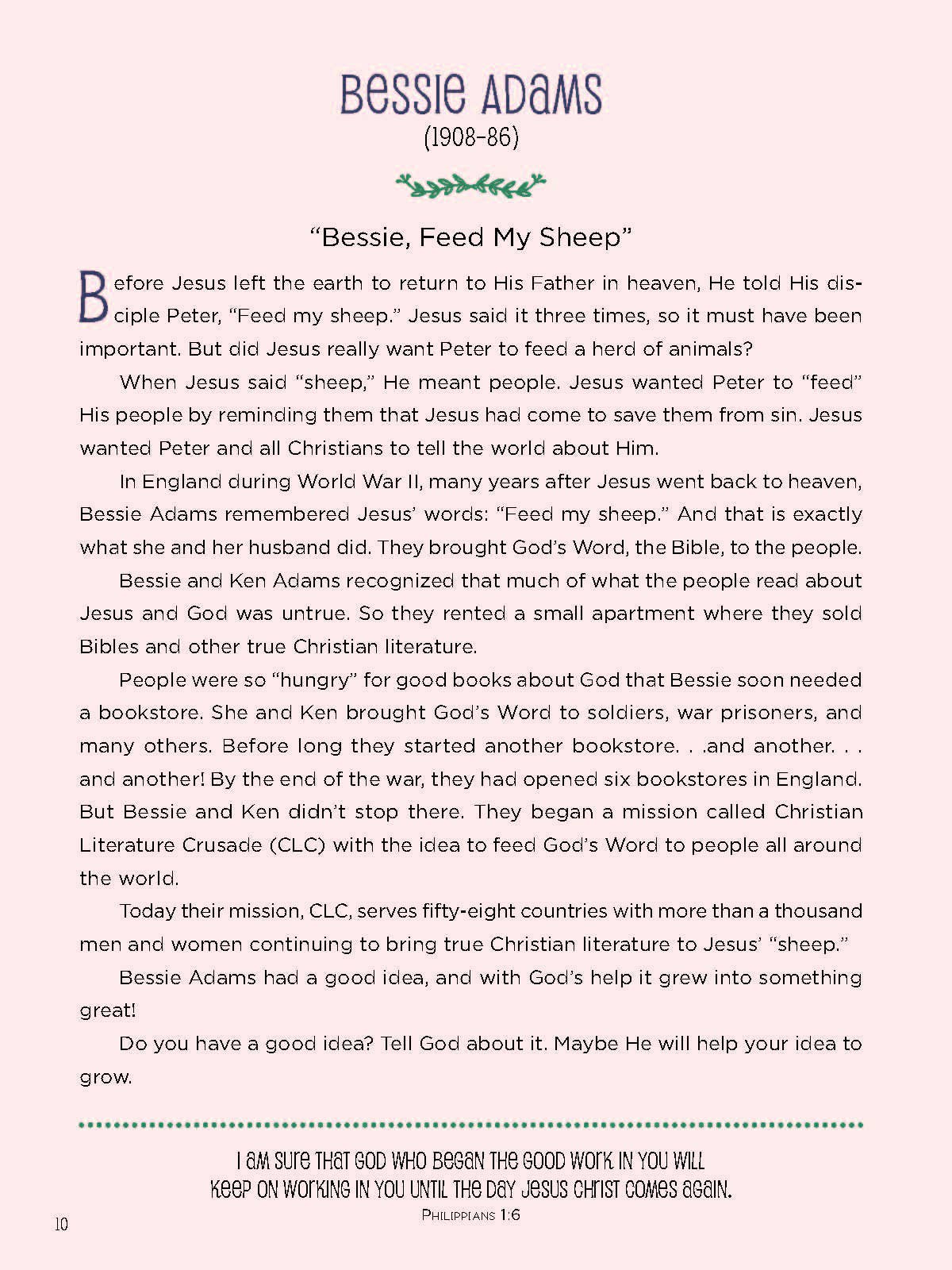 Bessie Adams "Bessie, feed my sheep"