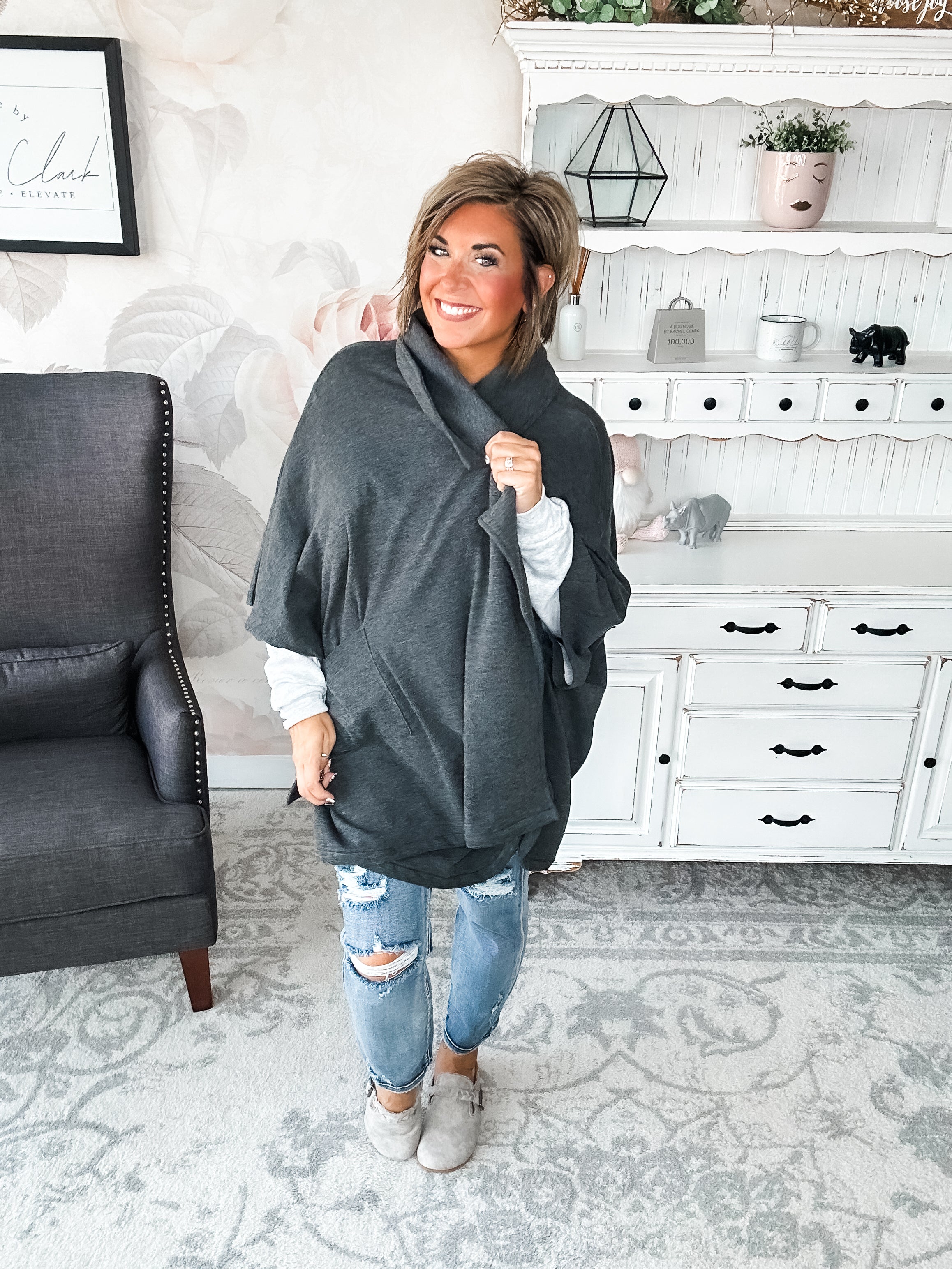 That's Not All Open Front Jacket - Charcoal