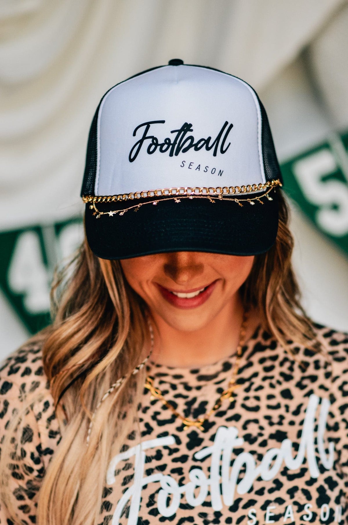 Football Season White & Black Trucker Hat *ONLINE EXCLUSIVE*