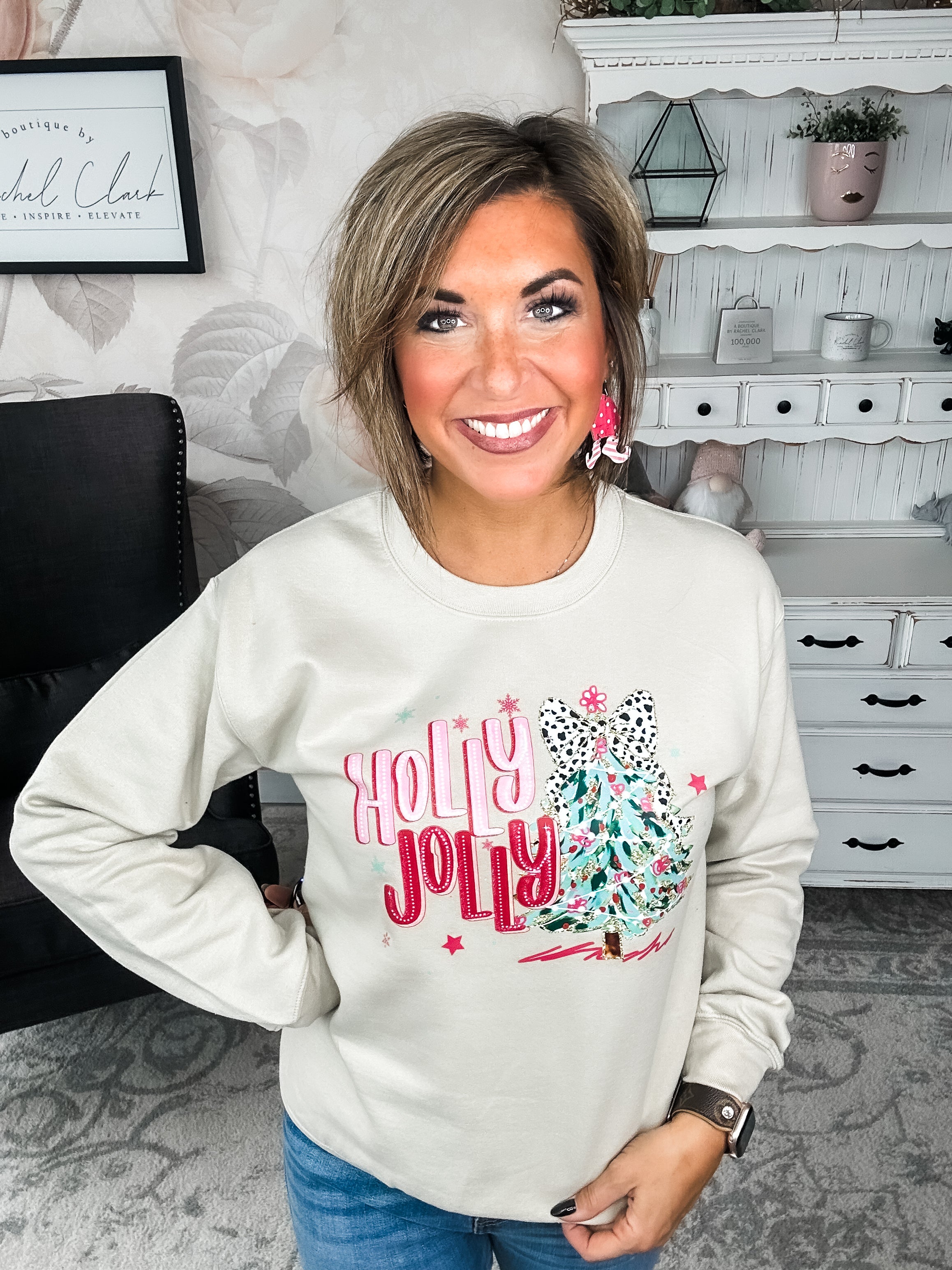 Holly Jolly Sparkle Tree Pullover Sweatshirt