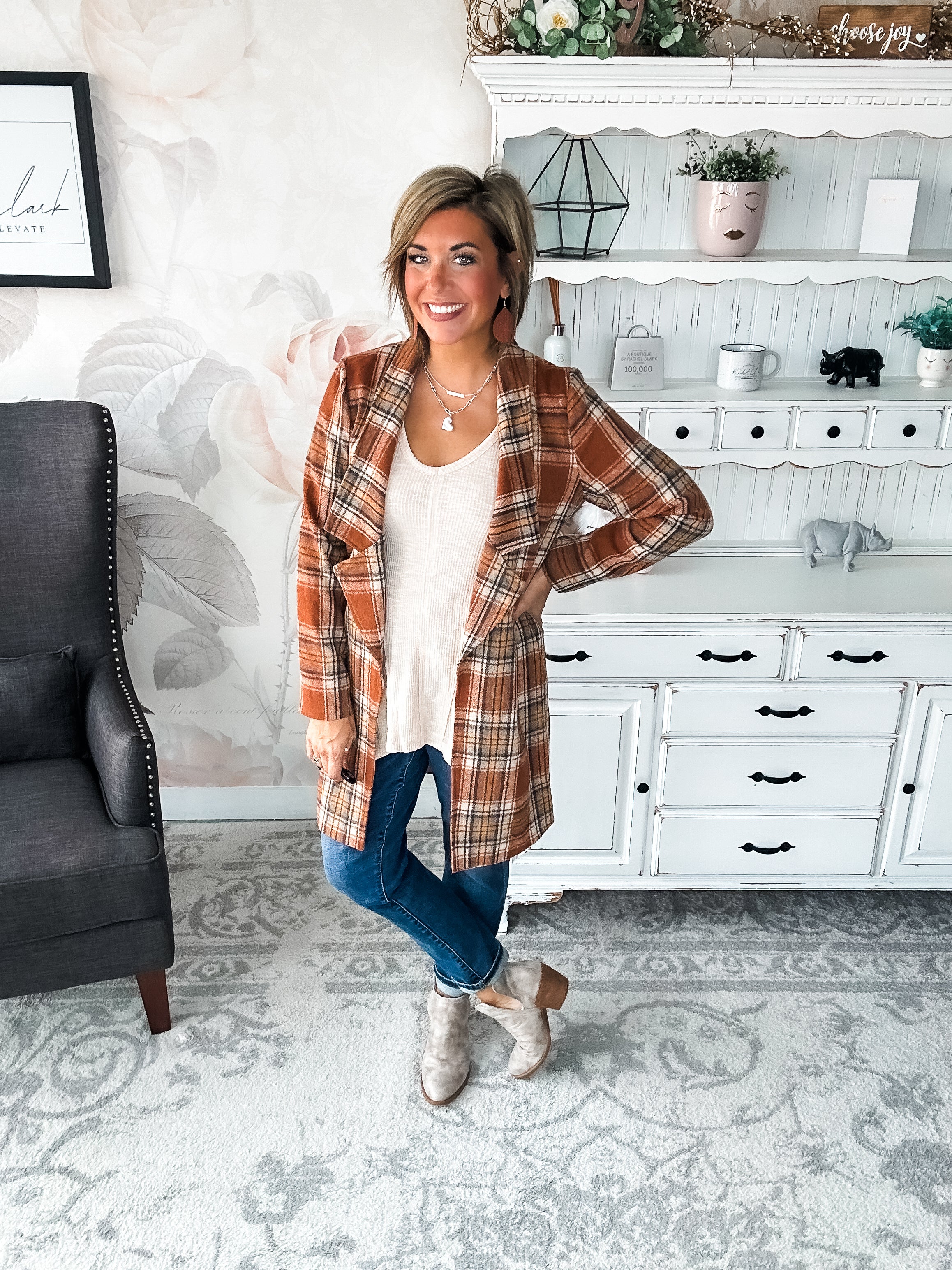 In The Air Plaid Jacket - Rust