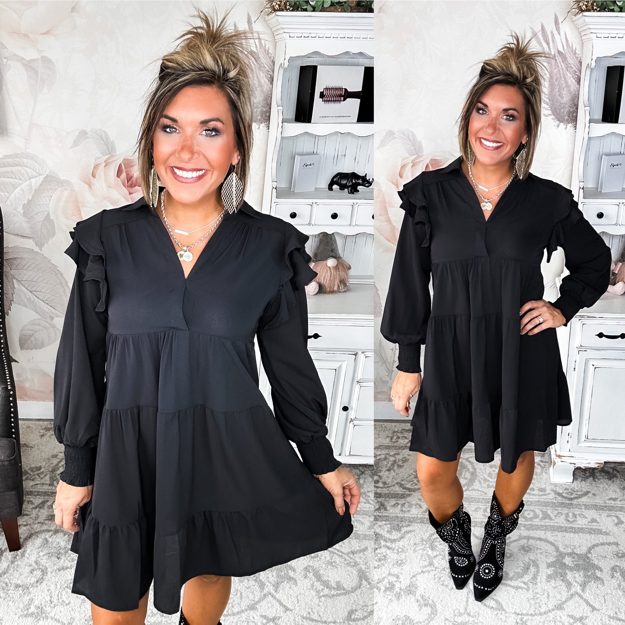 Rise Above It Long Sleeve Midi Dress - Black