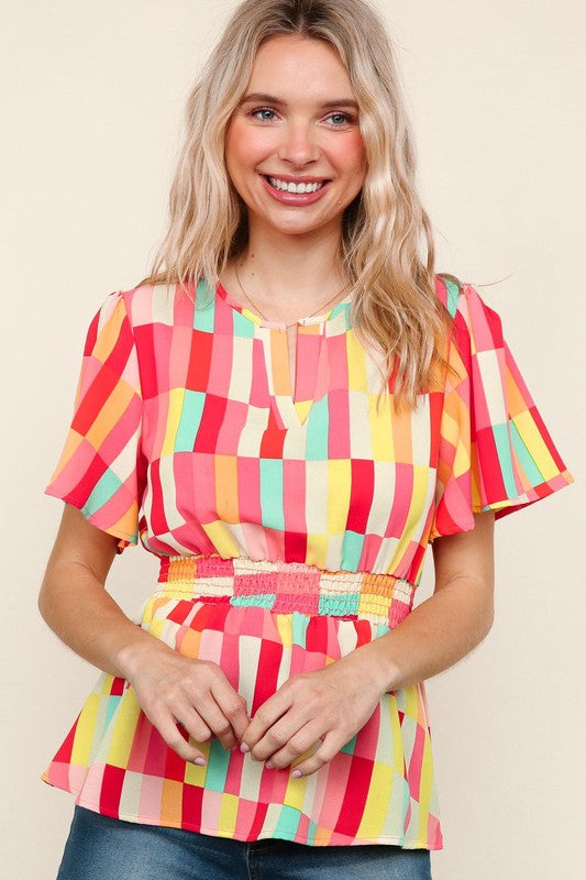 I Will Stay True Blouse - Red, Coral & Yellow