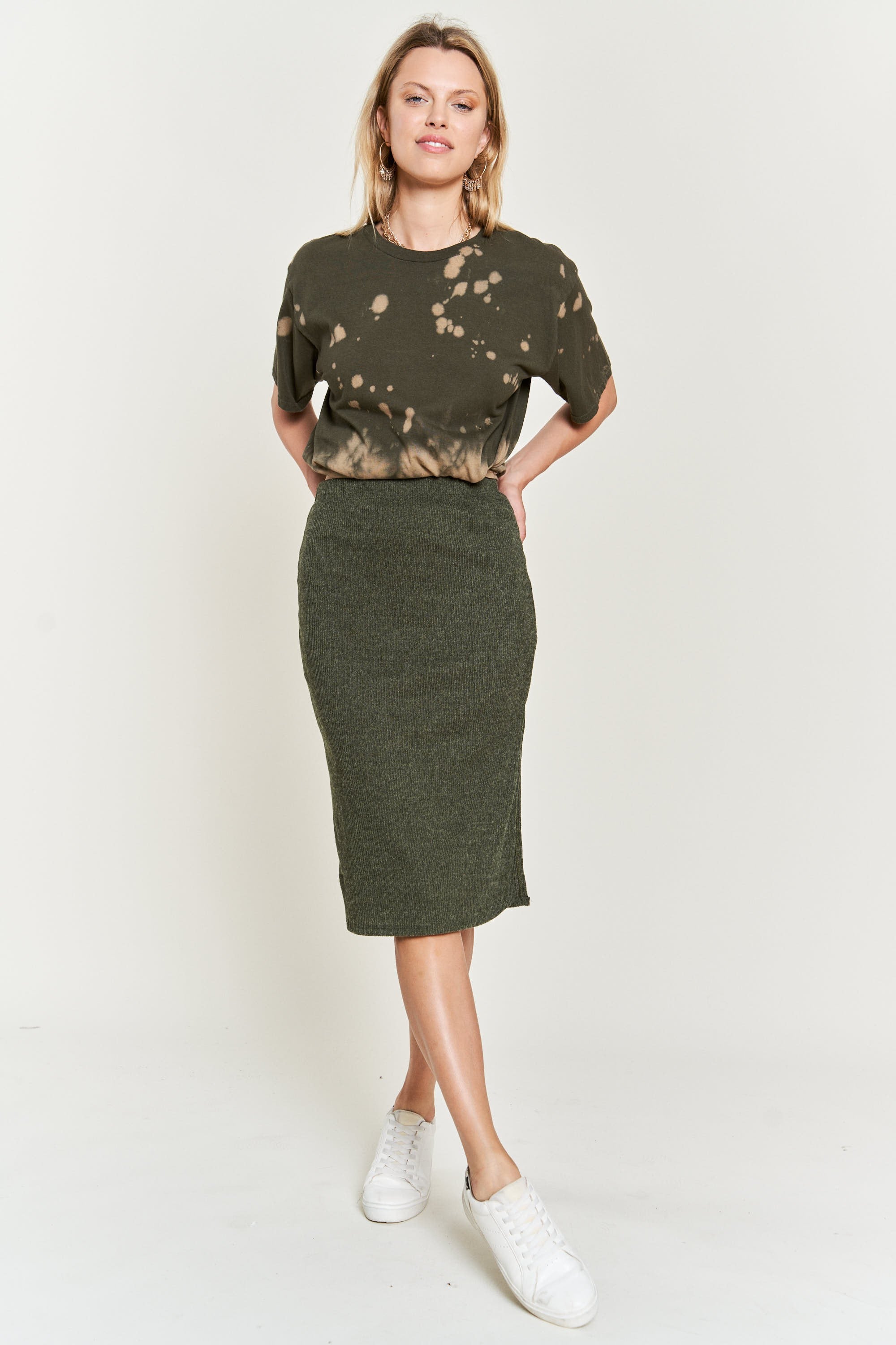 Time to Rise Up Ribbed Skirt - Olive
