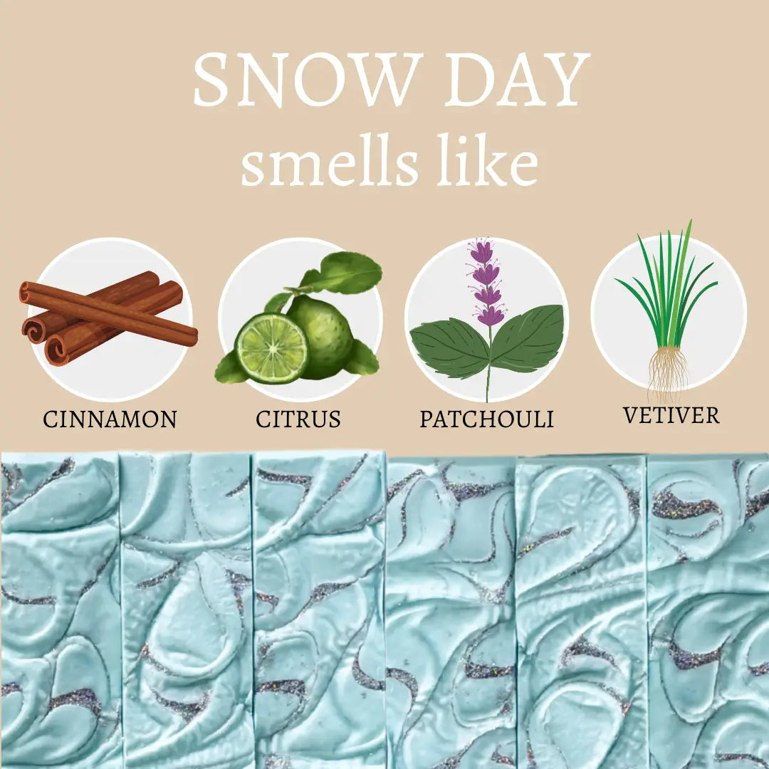 Snow Day smells like cinnamon, citrus, patchouli, vetiver