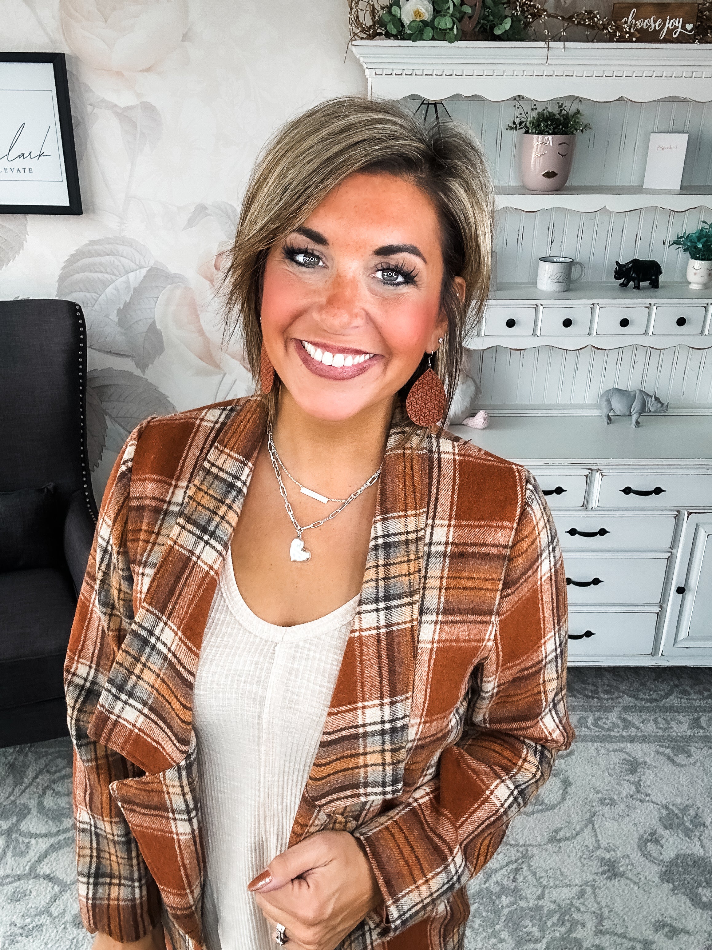 In The Air Plaid Jacket - Rust