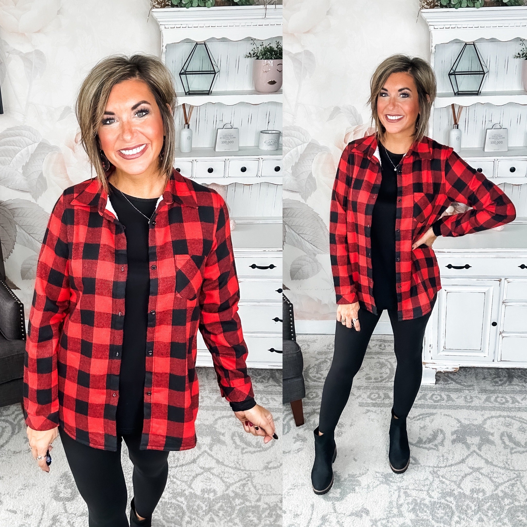 Checks Out Shacket - Red