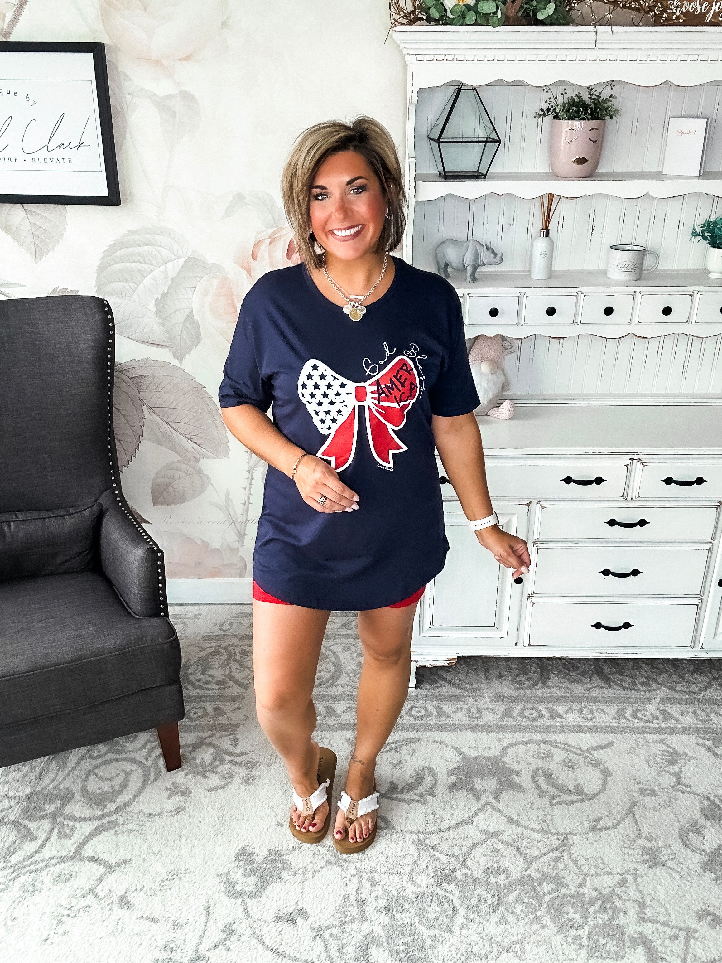 God Bless America Bow Graphic T-shirt Dress