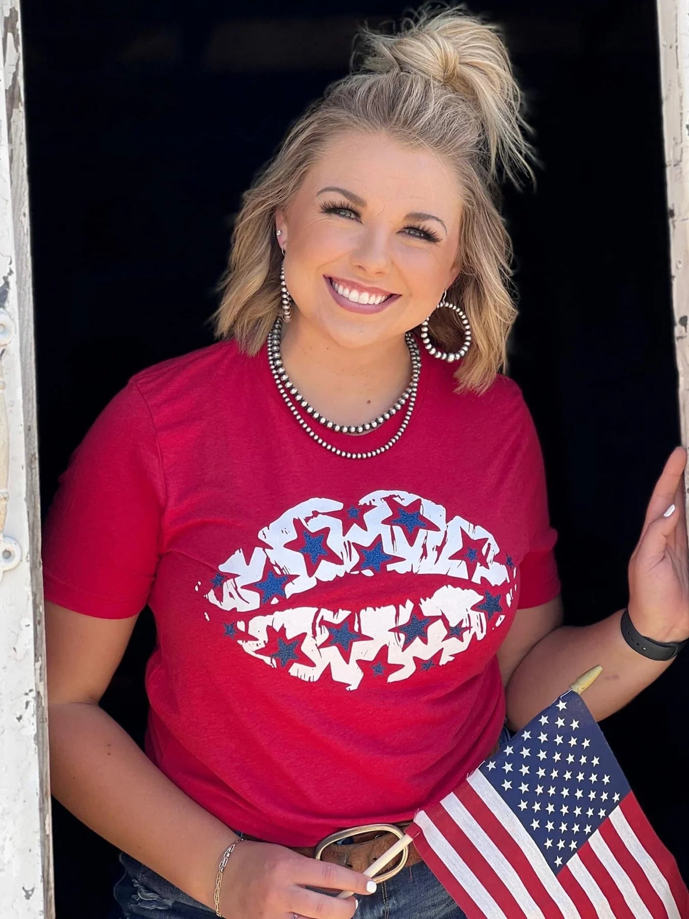 Patriotic Glitter Lips Graphic Tee